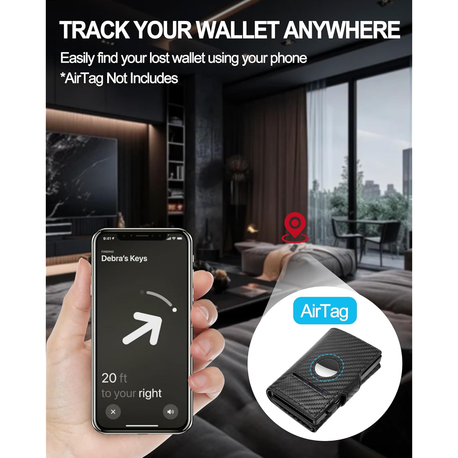 Mens Wallet Credit Card Holder - with AirTag Holder, 2 ID Windows | Trifold Leather | RFID Blocking Pop Up Wallet | Cash Slot | Coin Pocket | Morden Business Stylish Slim | Gifts for Men