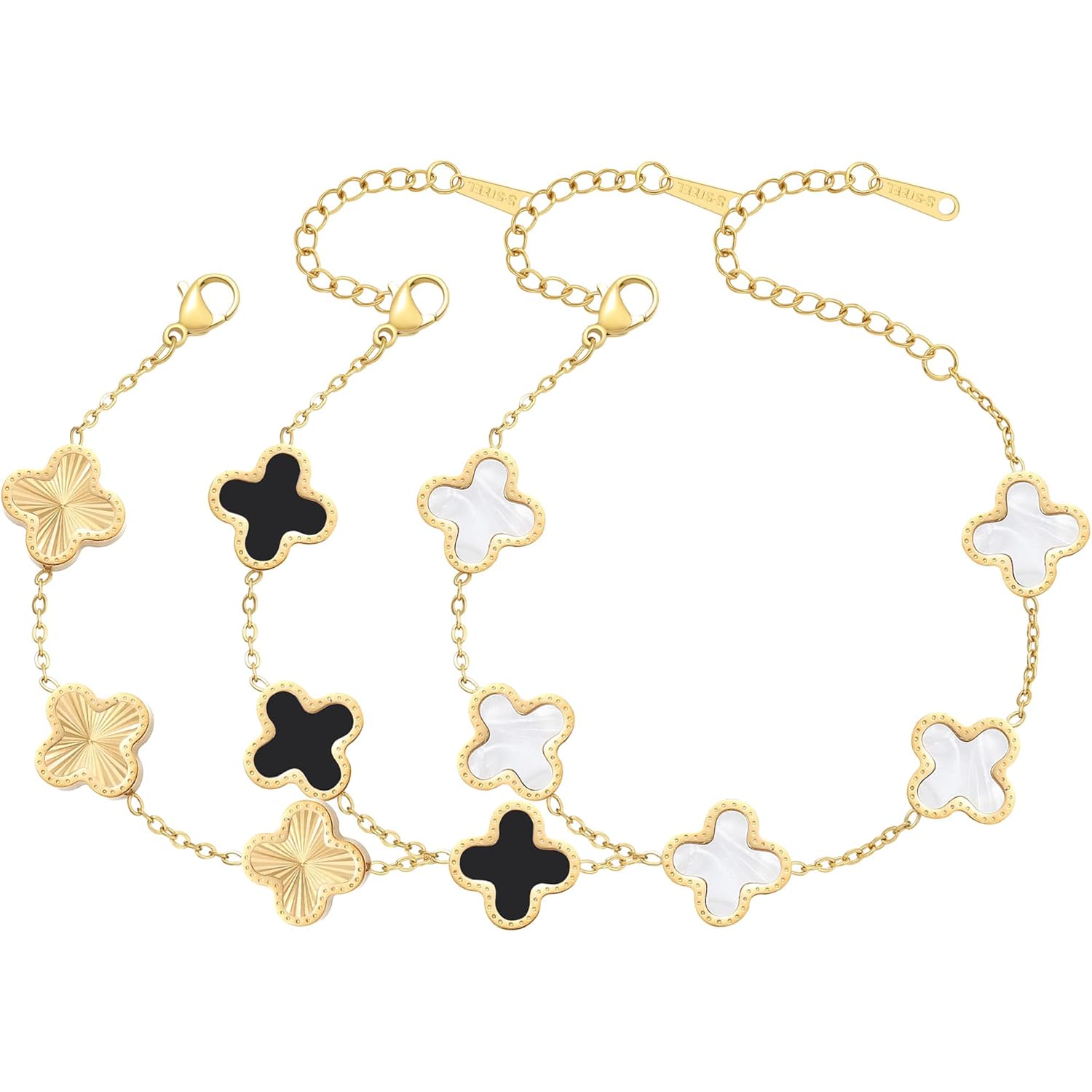 18K Gold Plated Clover Bracelet Set for Women Fashion Simple Four Leaf Lucky Flower Bracelets Jewelry Gifts for Women 3Pcs