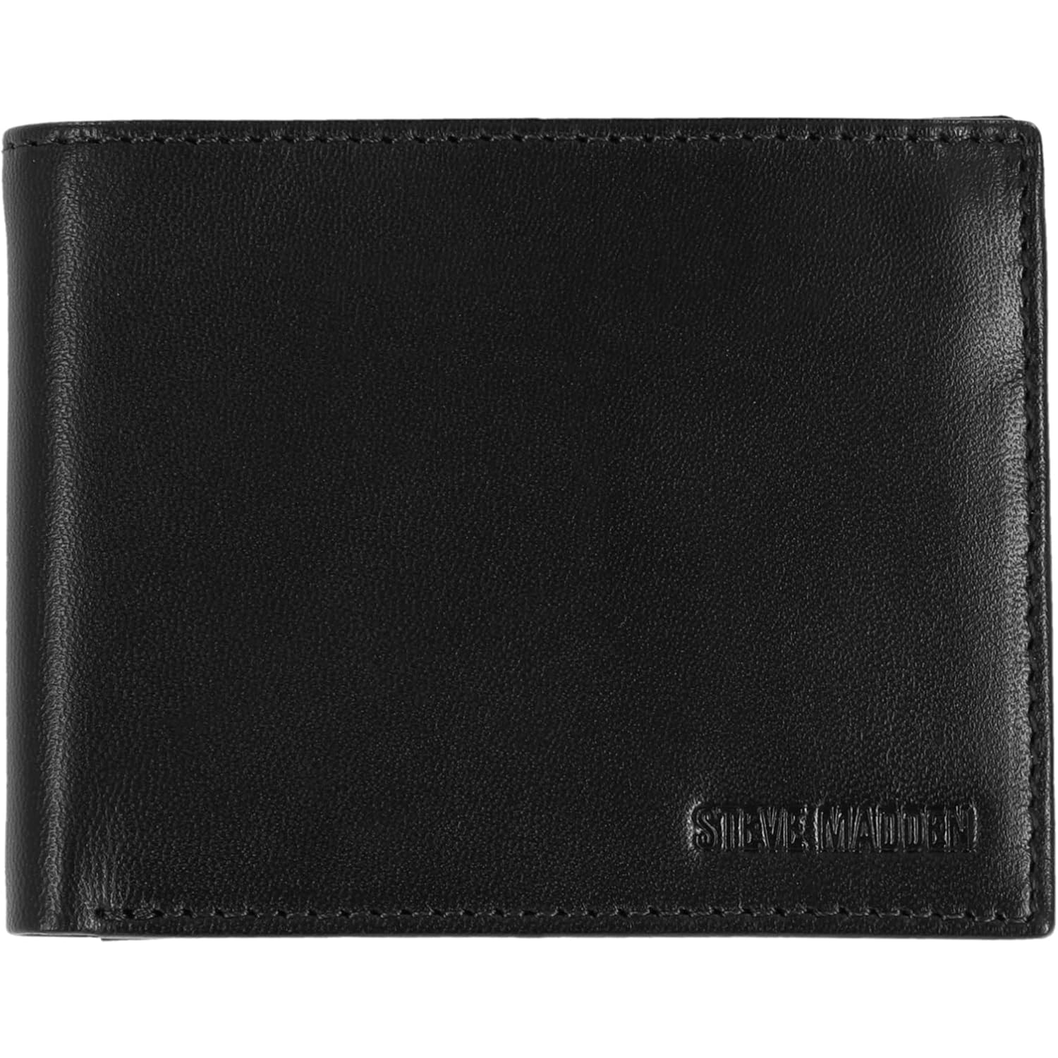 Steve Madden Men's Slim Leather Wallet with Extra Capacity Attached Flip Pockets