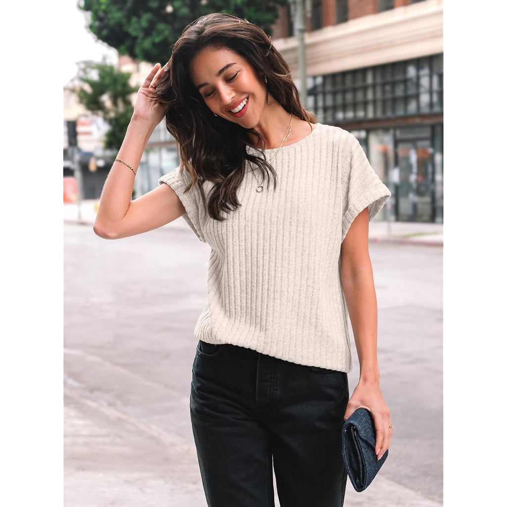 AUTOMET Women Shirts Summer Sweaters Regular Fit Short Sleeve Tunic Tops 2025 Dressy Casual Business Blouses