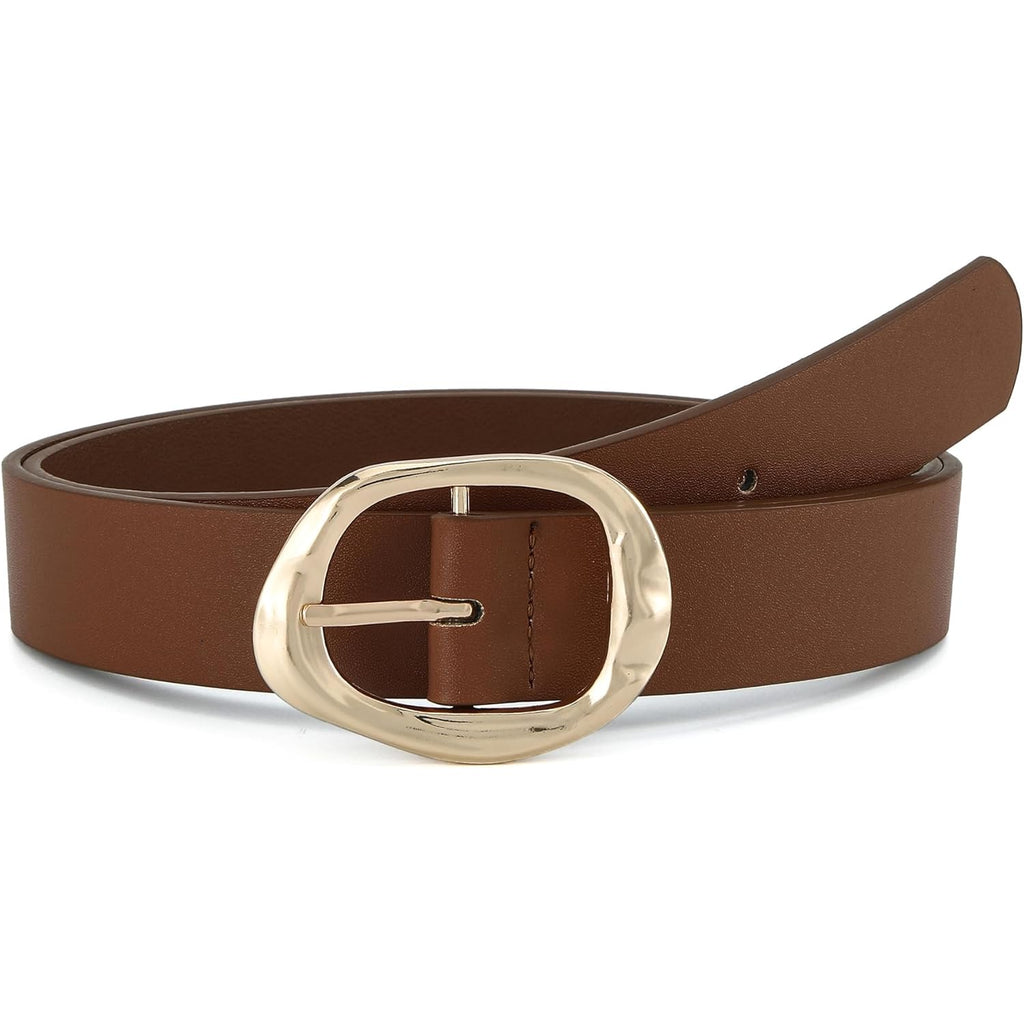 Earnda Leather Belts for Women Casual Fashion Waist Belt with Liquid Shapes Gold Buckle for Jeans Pants Dresses