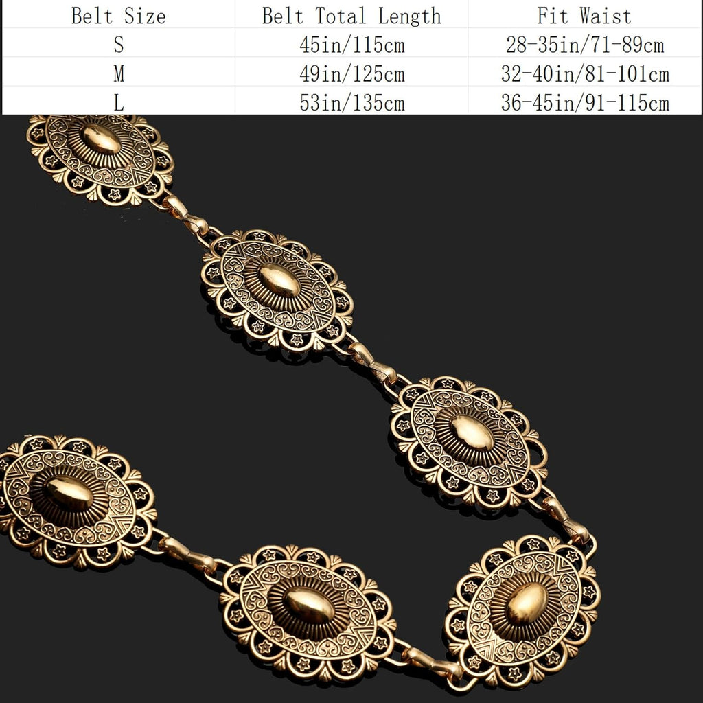 YGR Western Belts for Woman Cowgirl Metal Concho Chain Belts for Dresses Jeans Trousers Country Concert Outfit