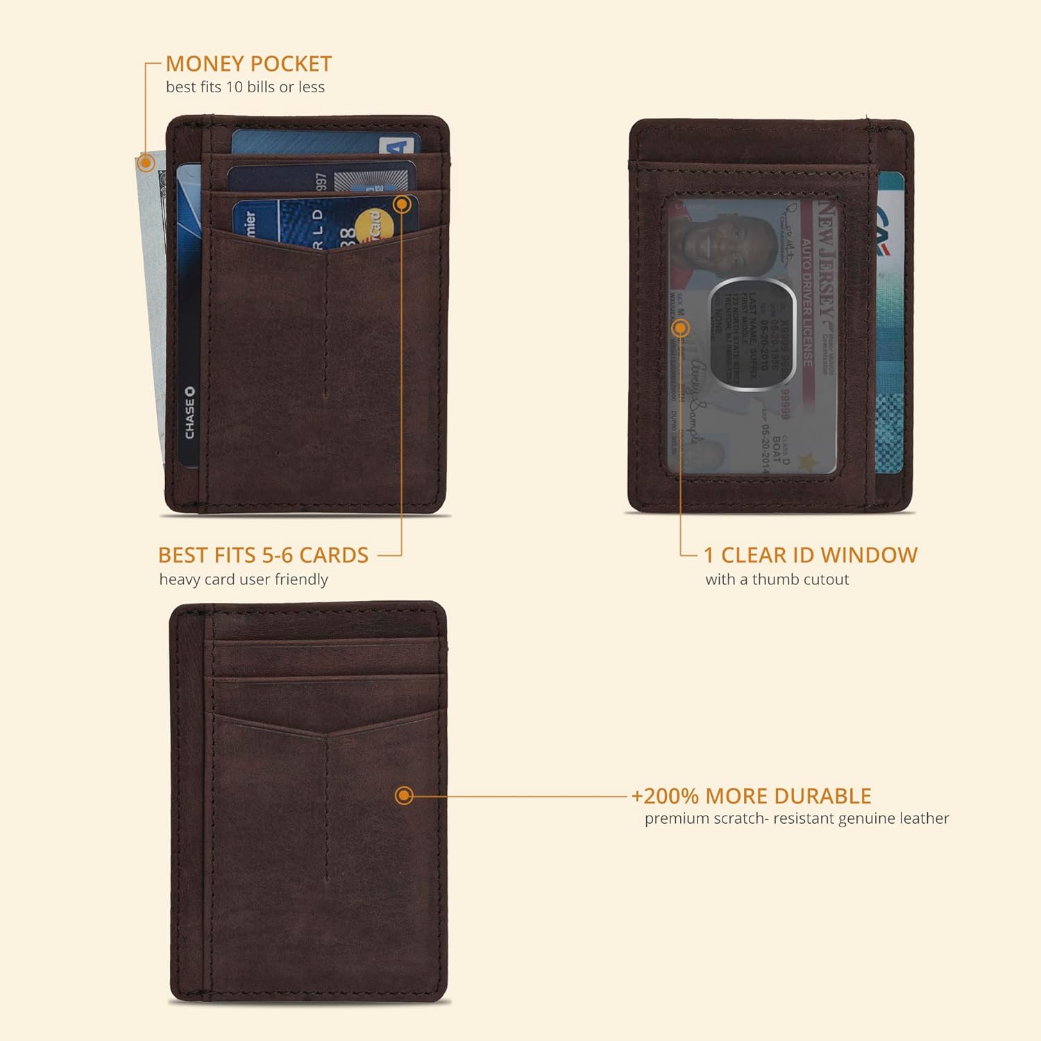 Leather Minimalist Wallet for Men & Women RFID Front Pocket Leather Card Holder Wallets