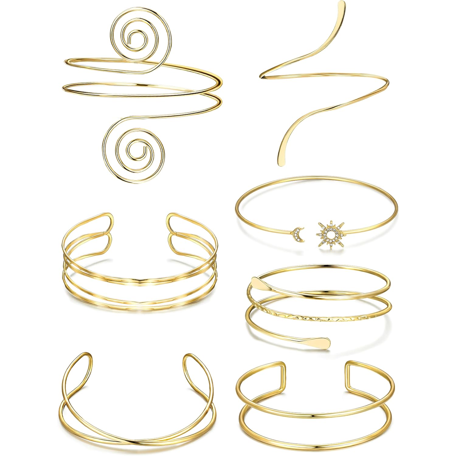 7 Pcs Arm Cuff Jewelry for Women Gold Upper Arm Cuff Bangle Band Armlet Adjustable Arm Cuff Bracelet