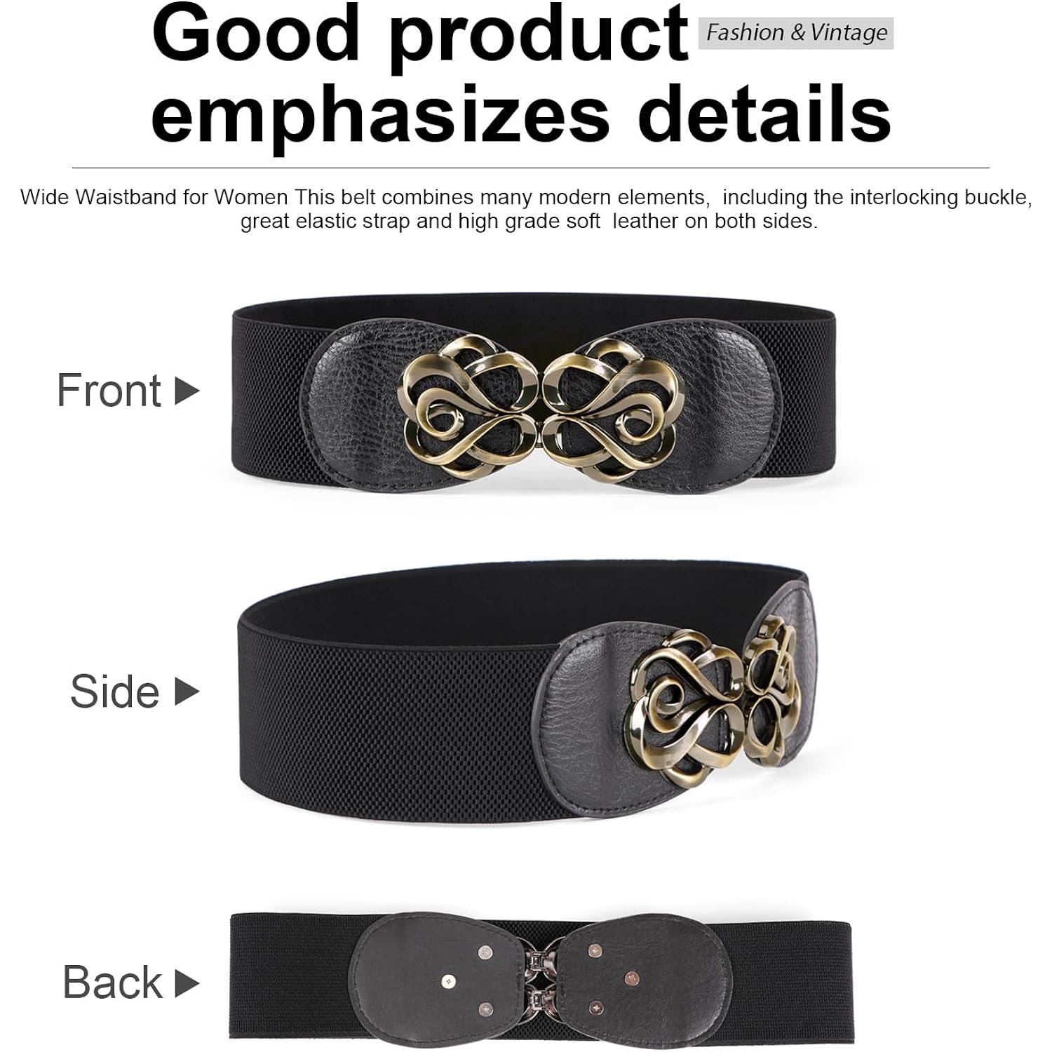 JASGOOD Women Stretchy Belts for Dresses Vintage Elastic Wide Waist Belts 4 Pack 2.36" Wide