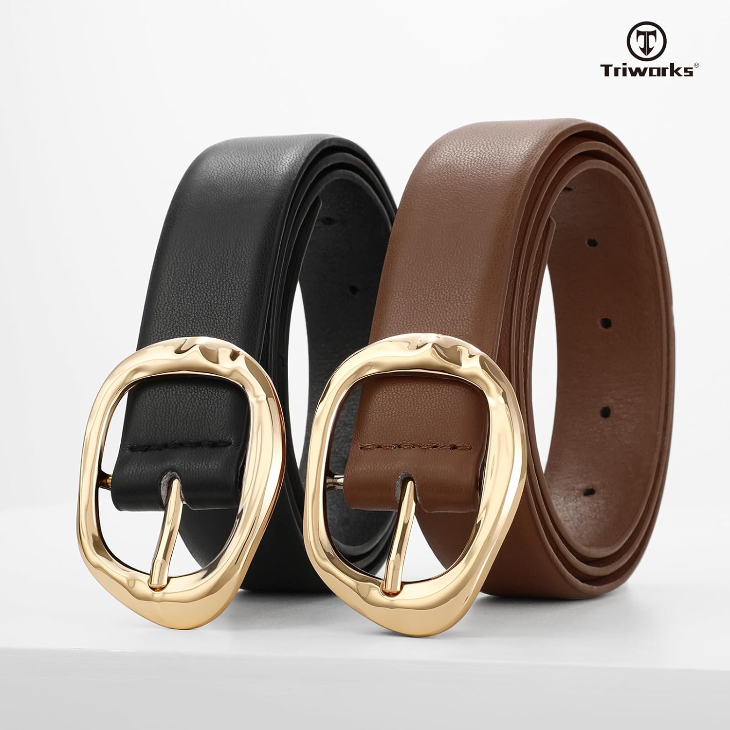 2 Pack Leather Belts for Women Fashion Waist Belt with Liquid Shapes Women Belt for Jeans Pants Dresses