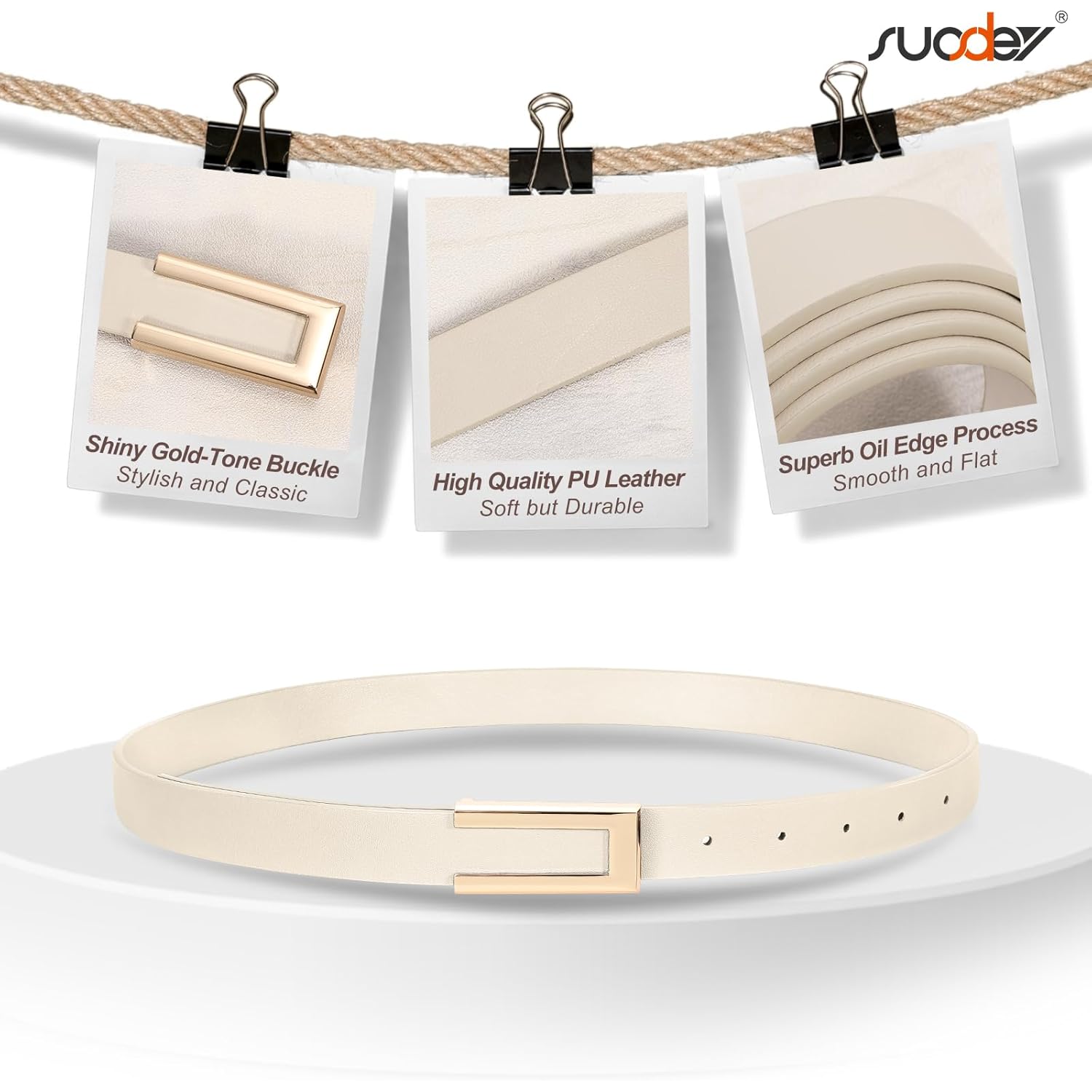 SUOSDEY 3 Pack Skinny Leather Belts for Women Jeans Belt for Dress with Alloy Buckle