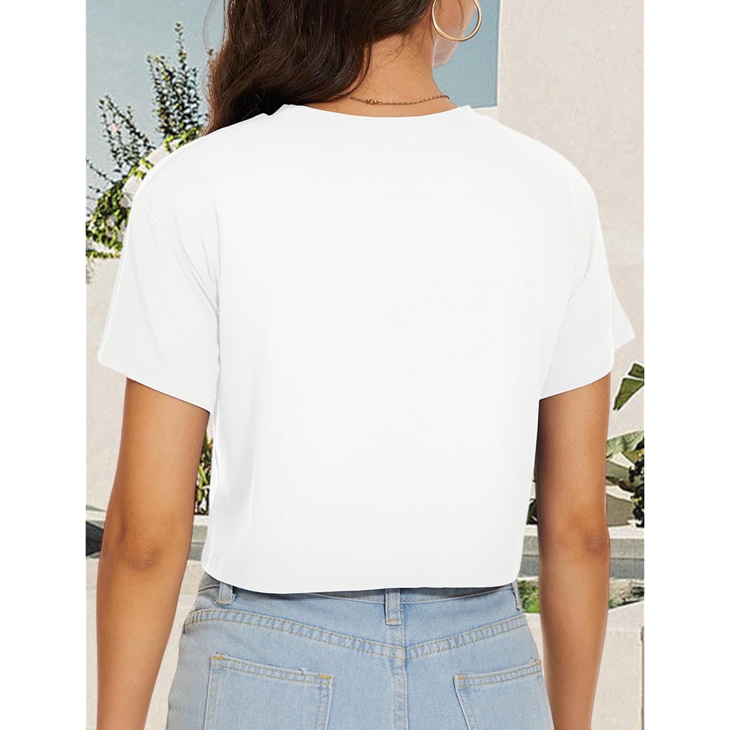 Womens Summer Crop Tops Short Sleeve Round Neck T-Shirts Loose Fit Casual Blouse