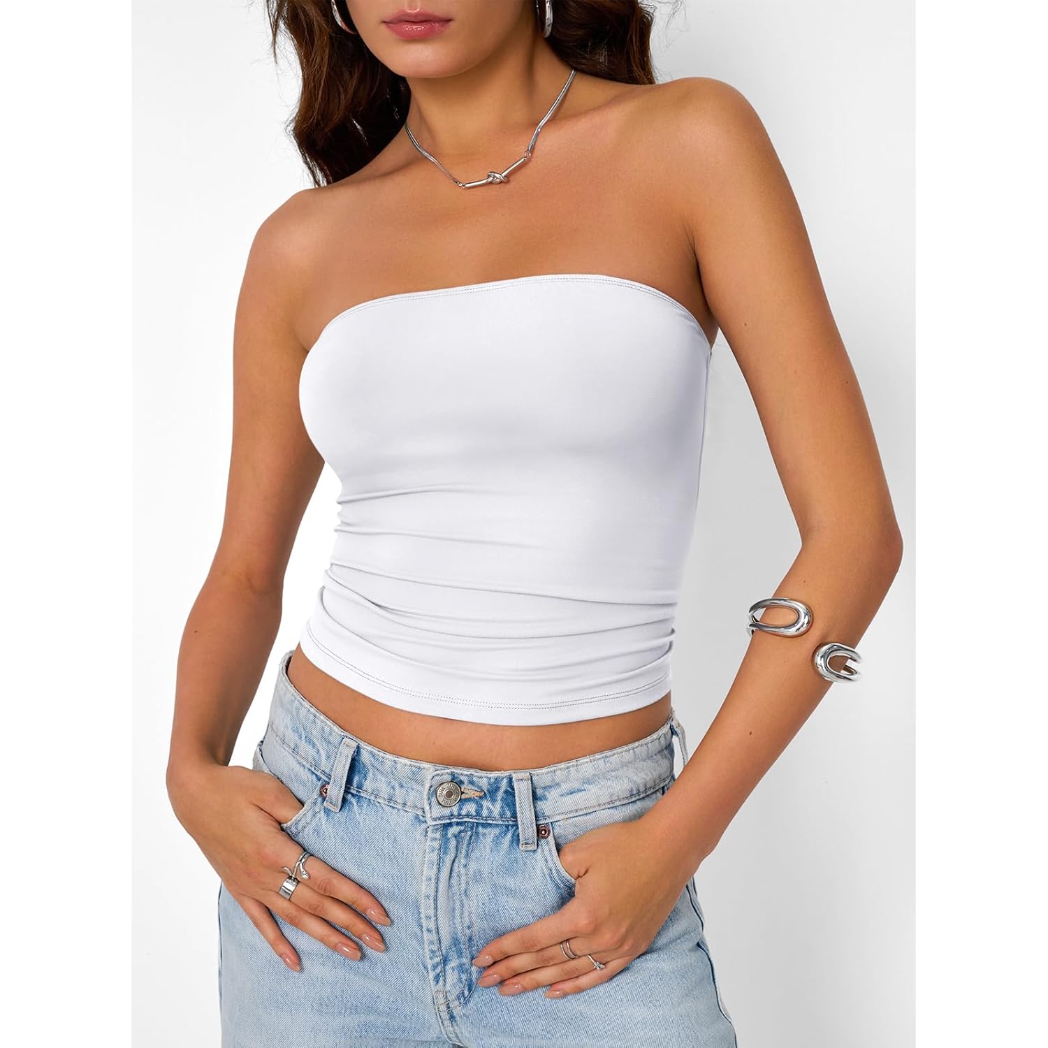 Trendy Queen Womens Strapless Tube Tops Basic Backless Sleeveless Bandeau Going Out Crop Tops Cute 2025 Summer Clothes