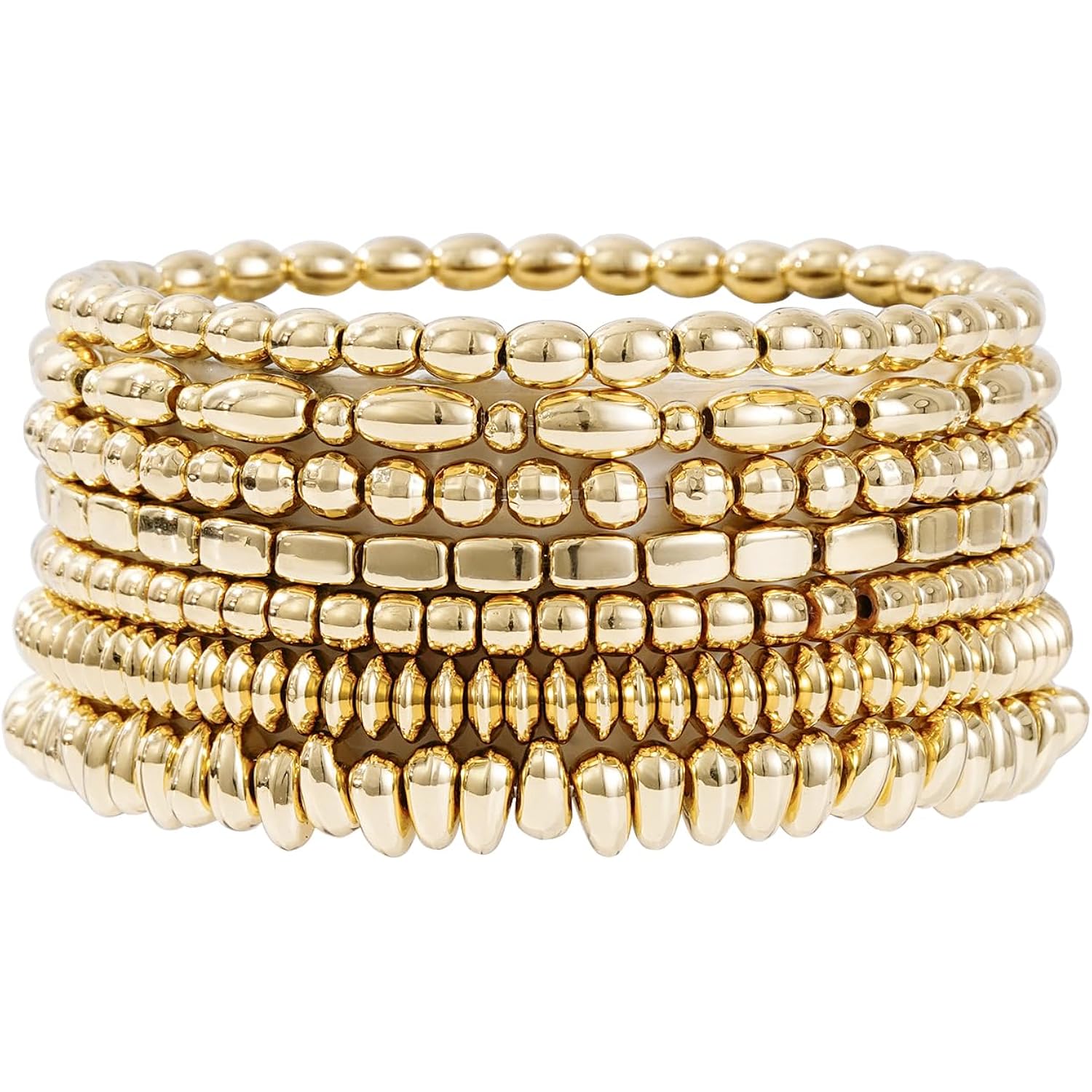 Gold Beaded Bracelets for Women Trendy, 14K Gold Plated Stack Cross Pearl Gold Bead Stretch Bracelets Set Elastic Hypoallergenic Bracelets Jewelry Gifts