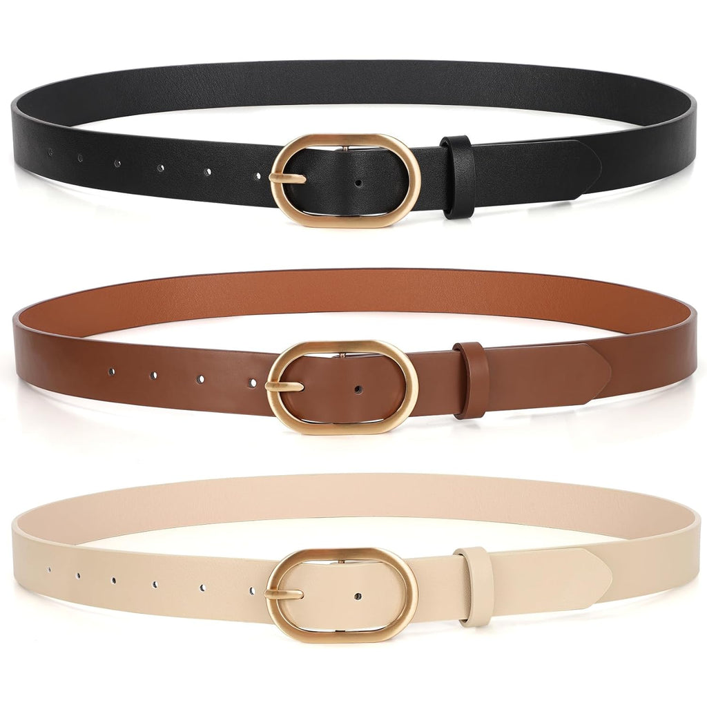 XZQTIVE 3 Pack Plus Size Women's Leather Belts for Jeans Pants Dress Fashion Gold Buckle Ladies Waist Belt