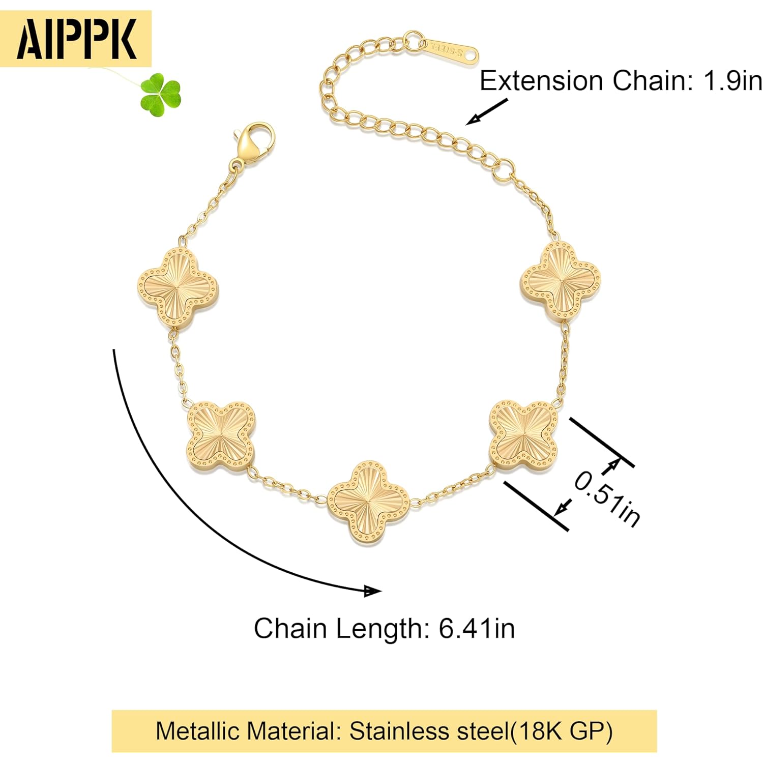 18K Gold Plated Clover Bracelet Dupes Gold Lucky Bracelet for Women Flower Four Leaf Bracelets Danity Jewelry Gifts for Women