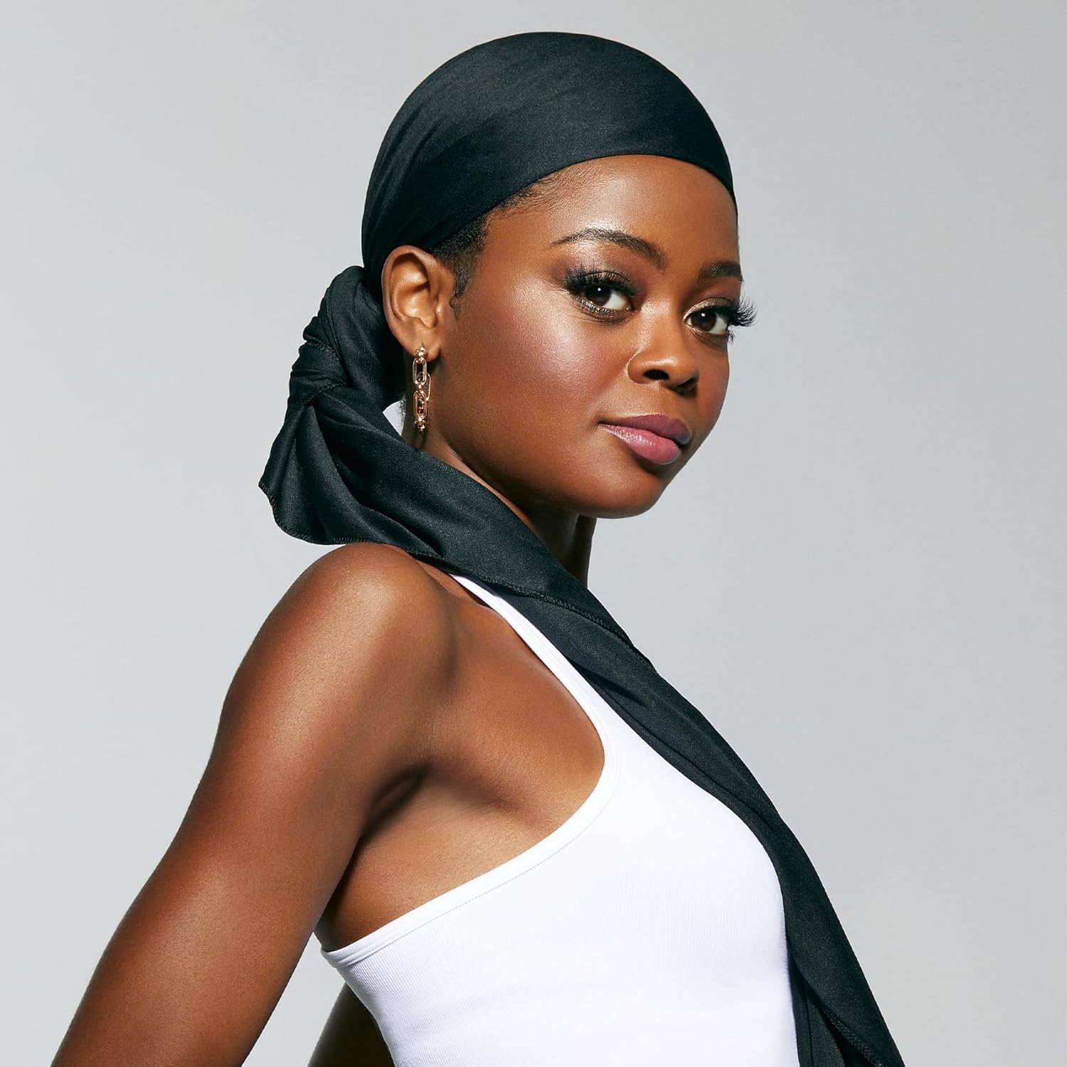 KISS COLORS & CARE Soft Satin Wrap Scarf - Black, Long Lasting, Multi-Purpose, Soft Premium Scarf For Minimizing Frizz, Preventing Breakage & Securing Hair Styles, Wigs & Weaves For All Hair Styles