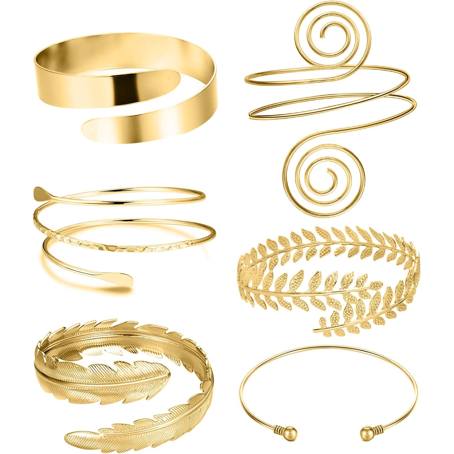 RIOSO 6 Pieces Arm Cuff Upper Arm Band Cuff Bracelet Bangle for Women Silver Gold Adjustable Armband Set