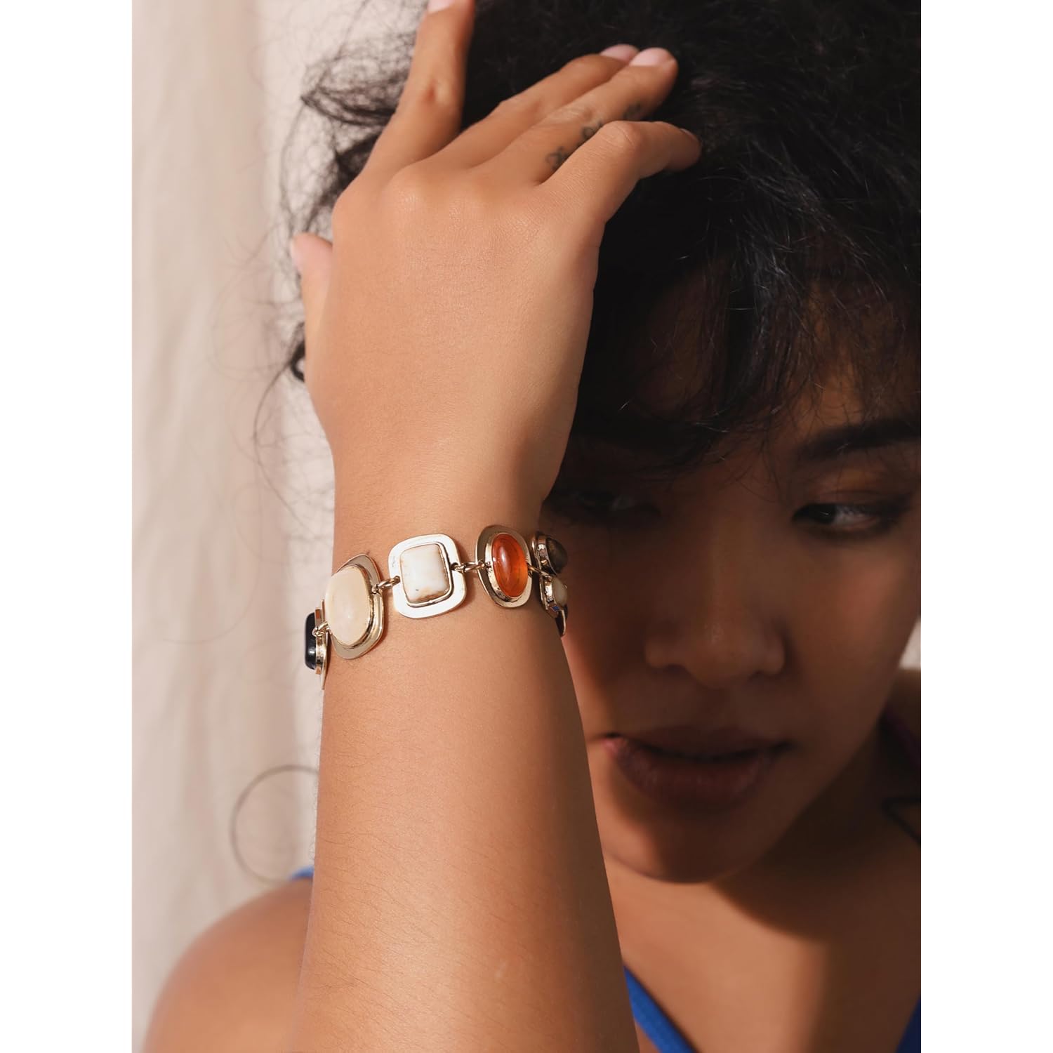 MINACHI Geometric Metal Stone Bracelets, Trendy Personality Jewelry for Women