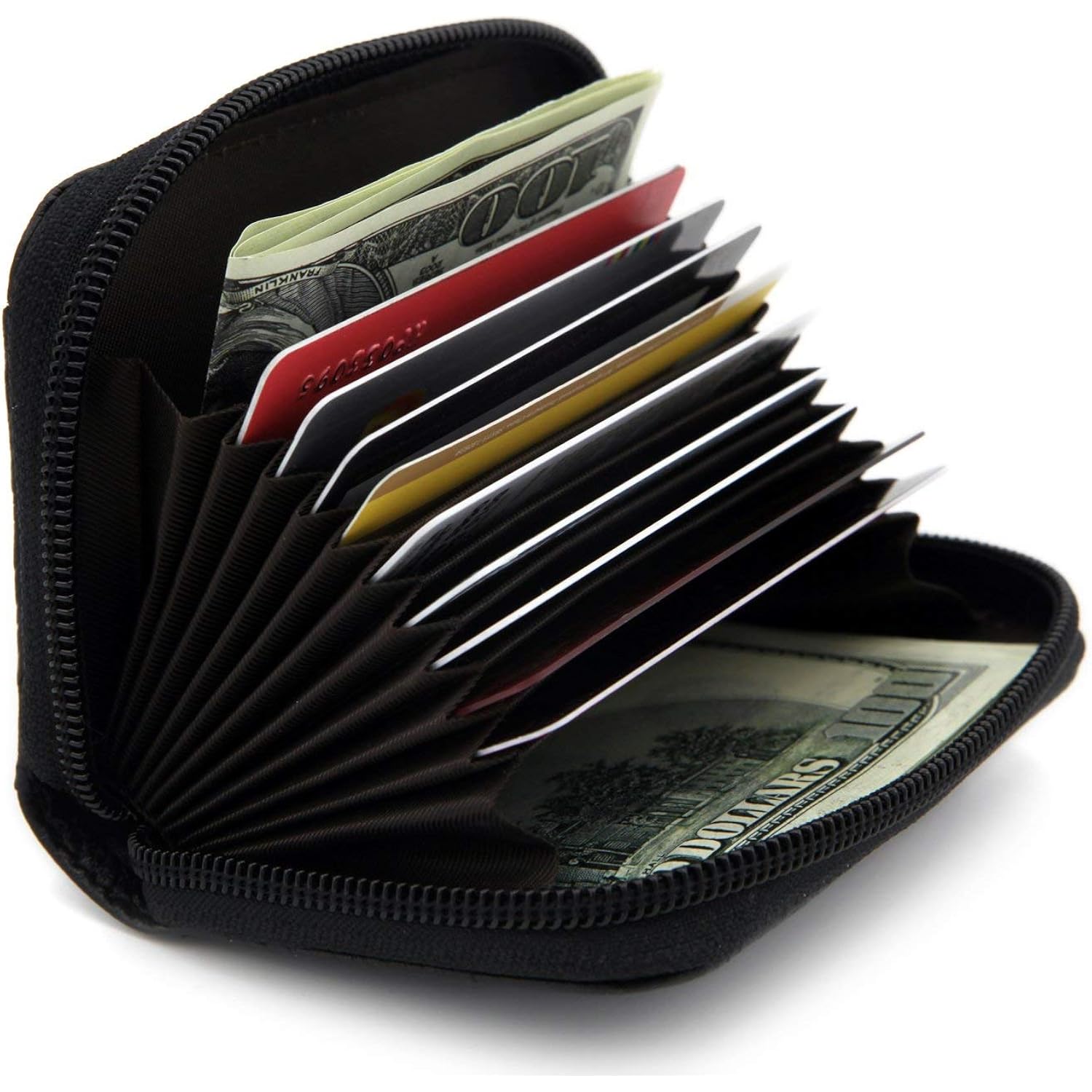 RFID Blocking Genuine Leather Credit Card Case Holder Security Travel Wallet - Black