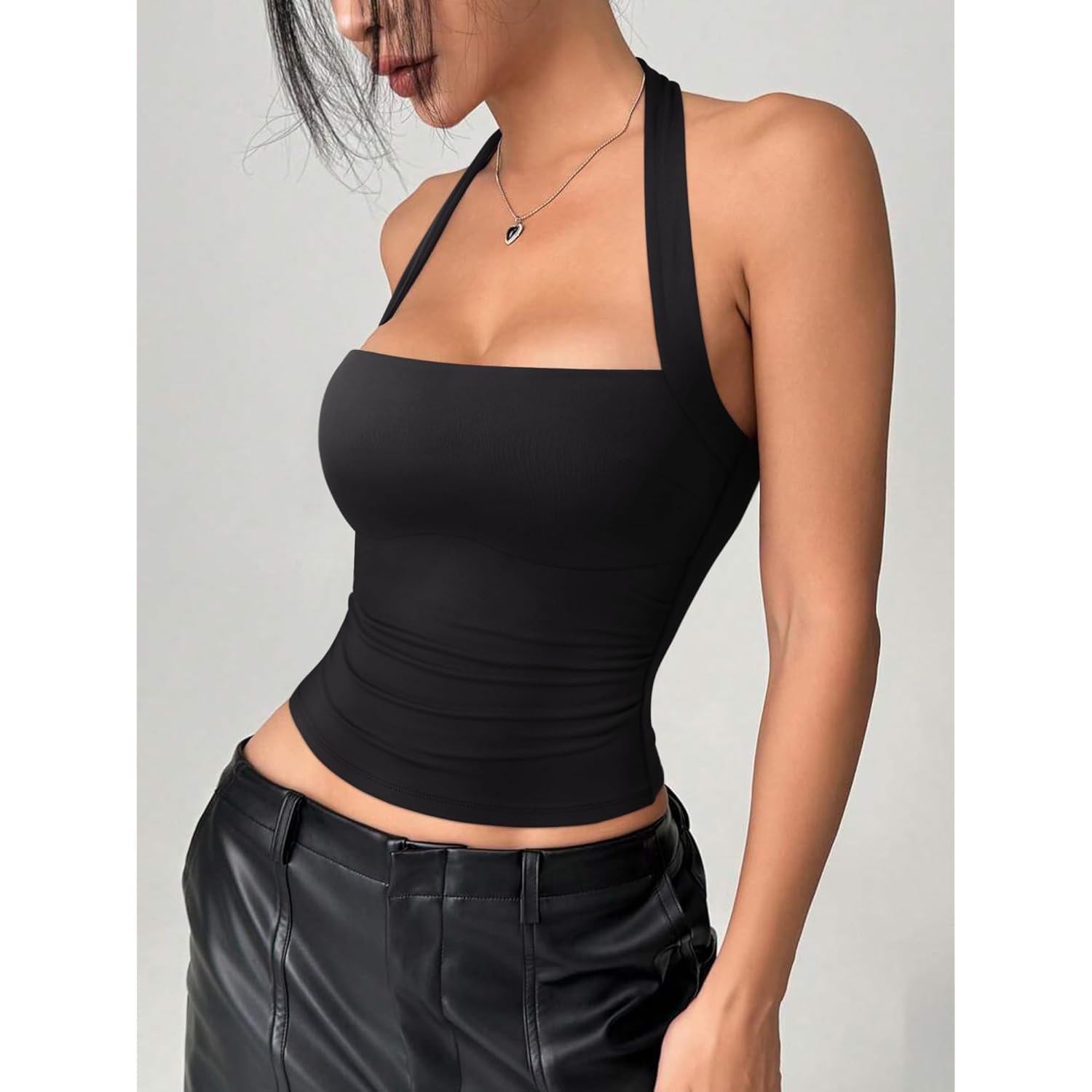 REORIA Women's Halter Going Out Tops 2025 Summer Y2K Shirts Sleeveless Sexy Crop Tank Top Y2k Outfits