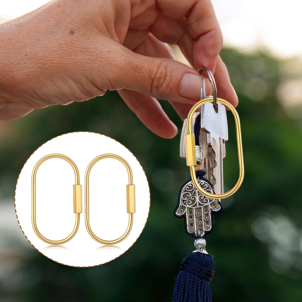 2.52 x 1.34 Inch 2 Pcs Brass Screw Lock Keychain, Durable Brass Screw Lock Clip Key Chain Ring Durable Simple Brass Keychain Holder Brass Key Ring Simple Style Car keychain for Men Women Gold