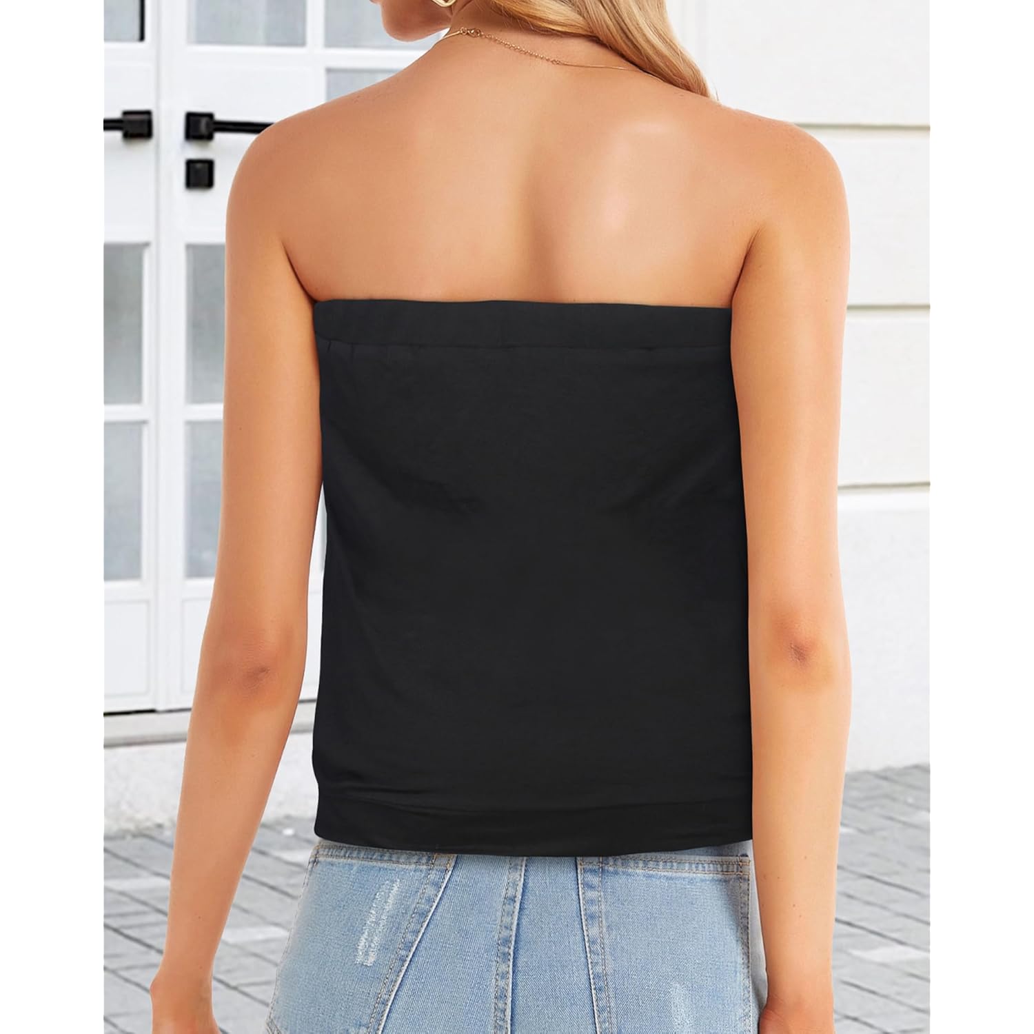 CHICGAL Women's Tube Tops Summer Casual Bandeau Tank Casual Strapless Blouse Off The Shoulder Tunic Shirts