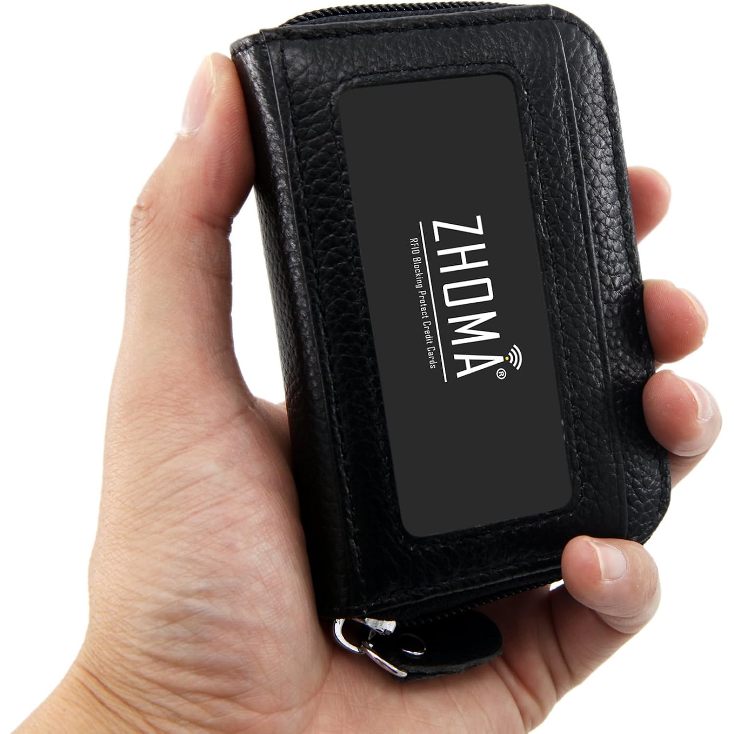 RFID Blocking Genuine Leather Credit Card Case Holder Security Travel Wallet - Black