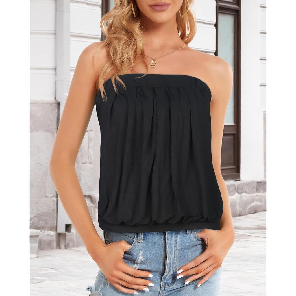 CHICGAL Women's Tube Tops Summer Casual Bandeau Tank Casual Strapless Blouse Off The Shoulder Tunic Shirts