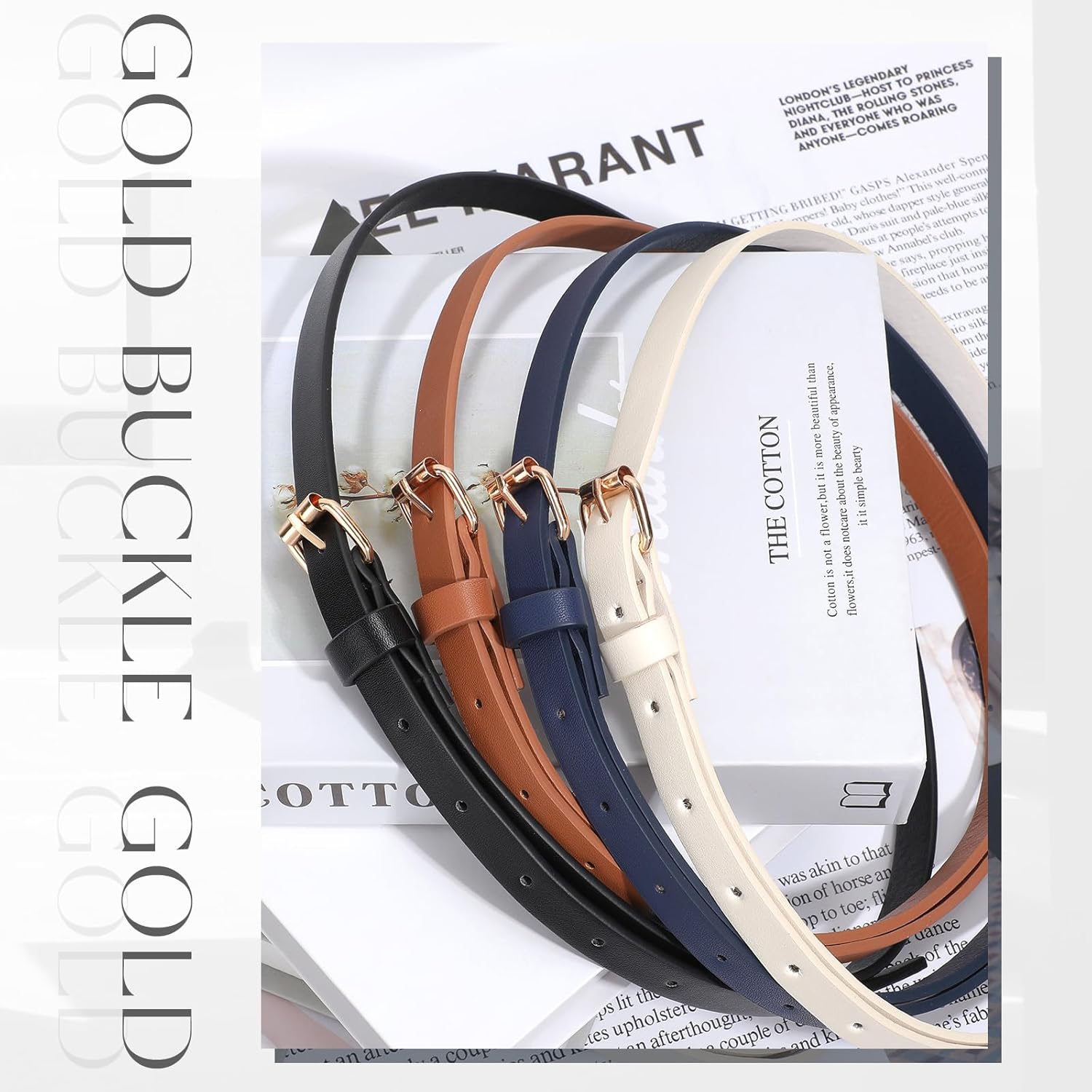 JASGOOD 4 Pack Skinny Women Leather Belt for Dresses Thin Waist Belt for Jeans Pants with Gold Buckle
