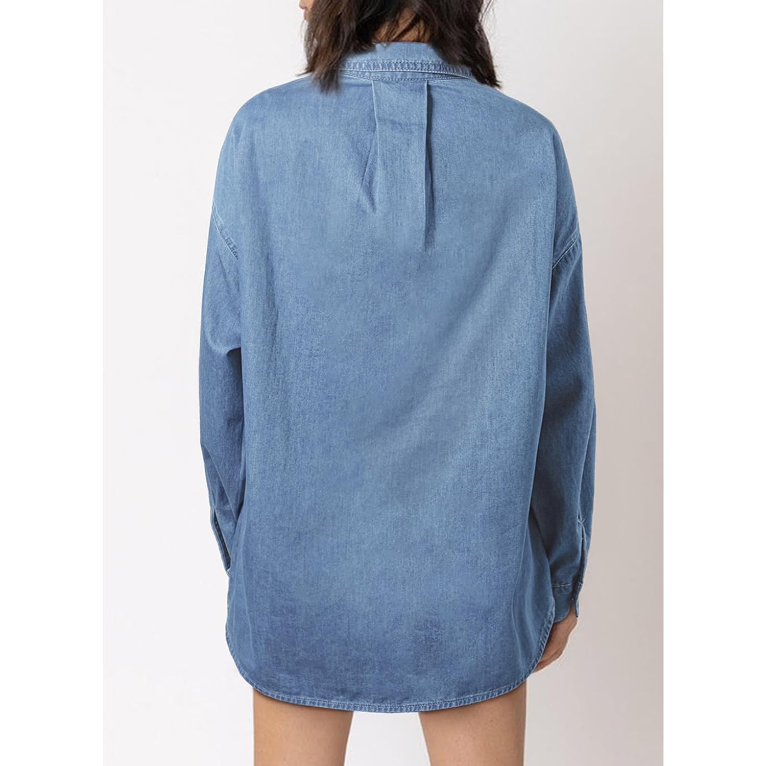 Astylish Women Denim Shirts Button Down Blouse V Neck Casual Tops