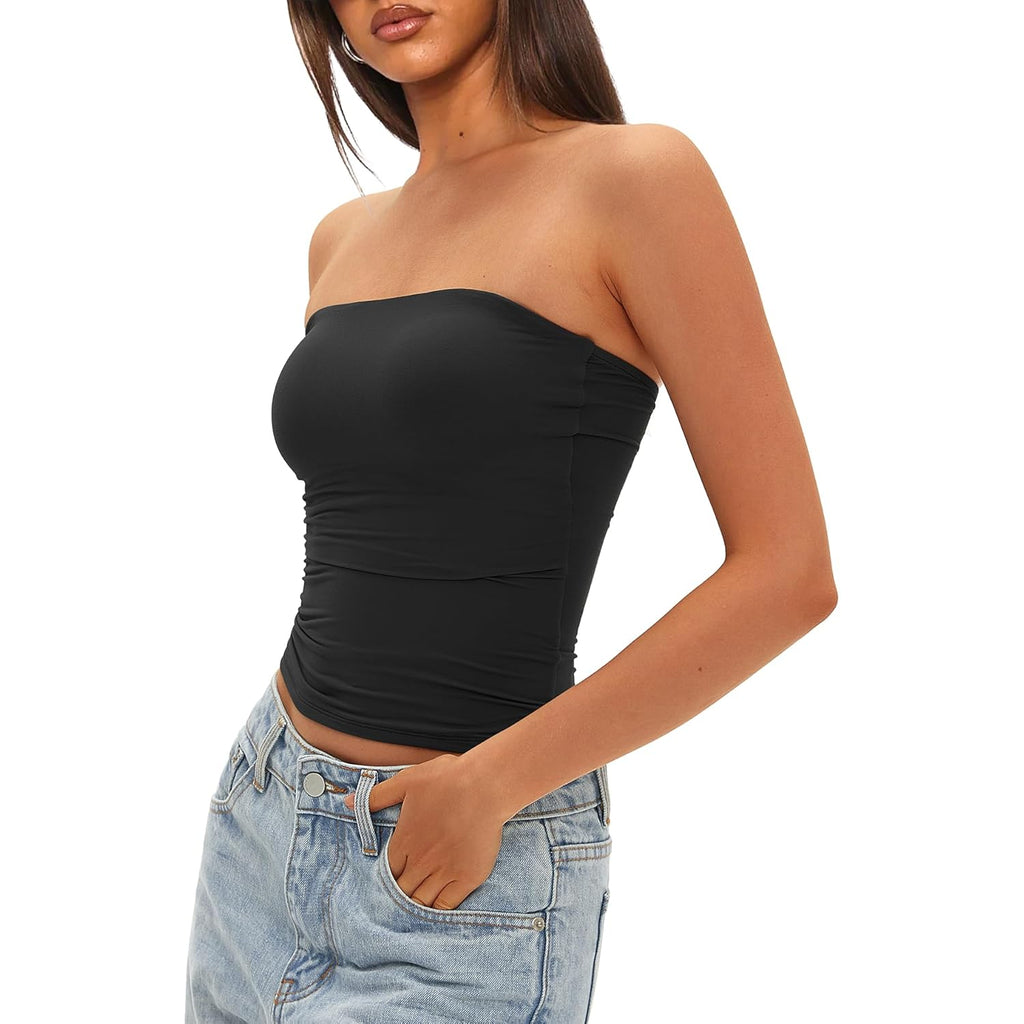 Darong Womens Padded Tube Tops Bulit in Bra Strapless Crop Tops Bandeau Double Lined Basic Going Out Tank Top