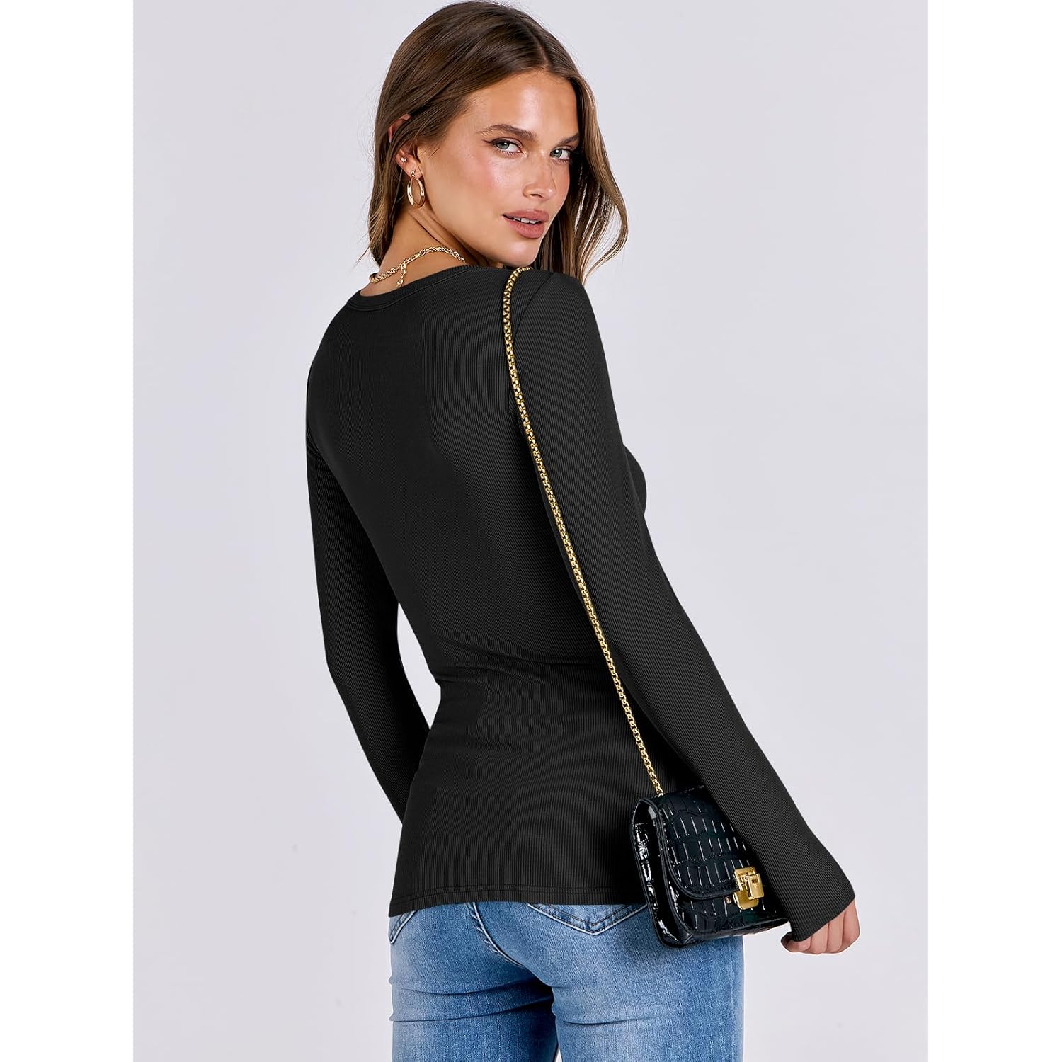 ANRABESS Women Long Sleeve Shirts Rib Knit Slim Fit Tops Basic Tee 2025 Fall Outfits Casual T-Shirt Underscrubs Layer Clothes