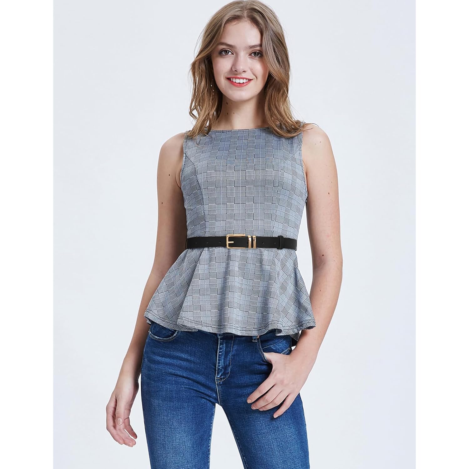 GRACE KARIN Women Leather Belt for Dresses Jeans Pants Waist Belt with Gold Buckle Medium PU Leather Belt