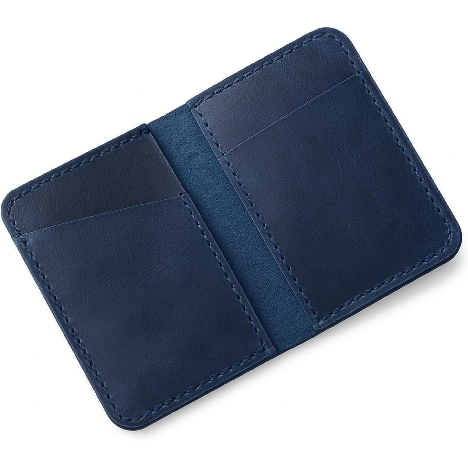 Blue Leather Card Holder for Men & Women - Credit Card Wallet Holds Up to 4 Cards, Compact Money Organizer, Bi-Fold Wallet for Front Pockets, Slim Credit Card Case Holder for Travel