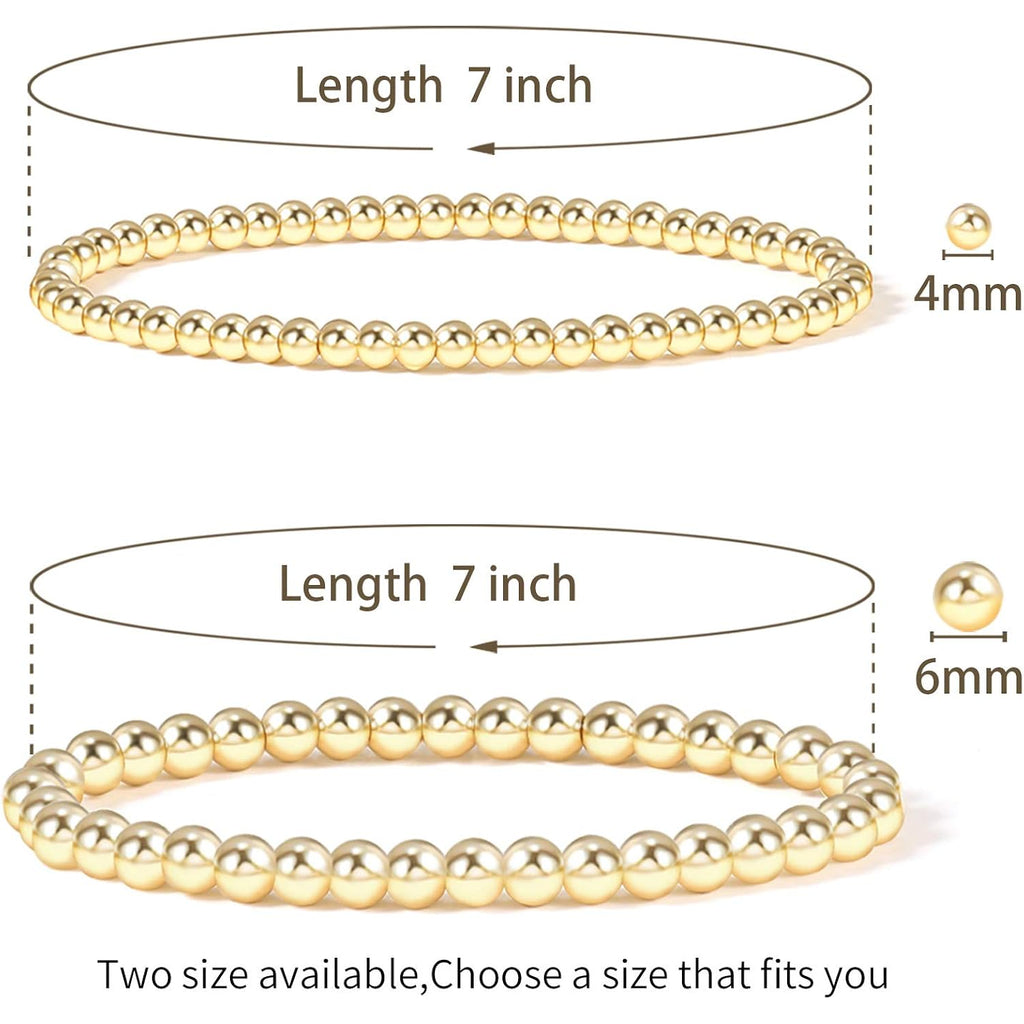 Badu Gold Plate Bead Bracelet for Women 14K Gold Plated Bead Ball Bracelet Stretchable Elastic Hypoallergenic Bohemian Stackable