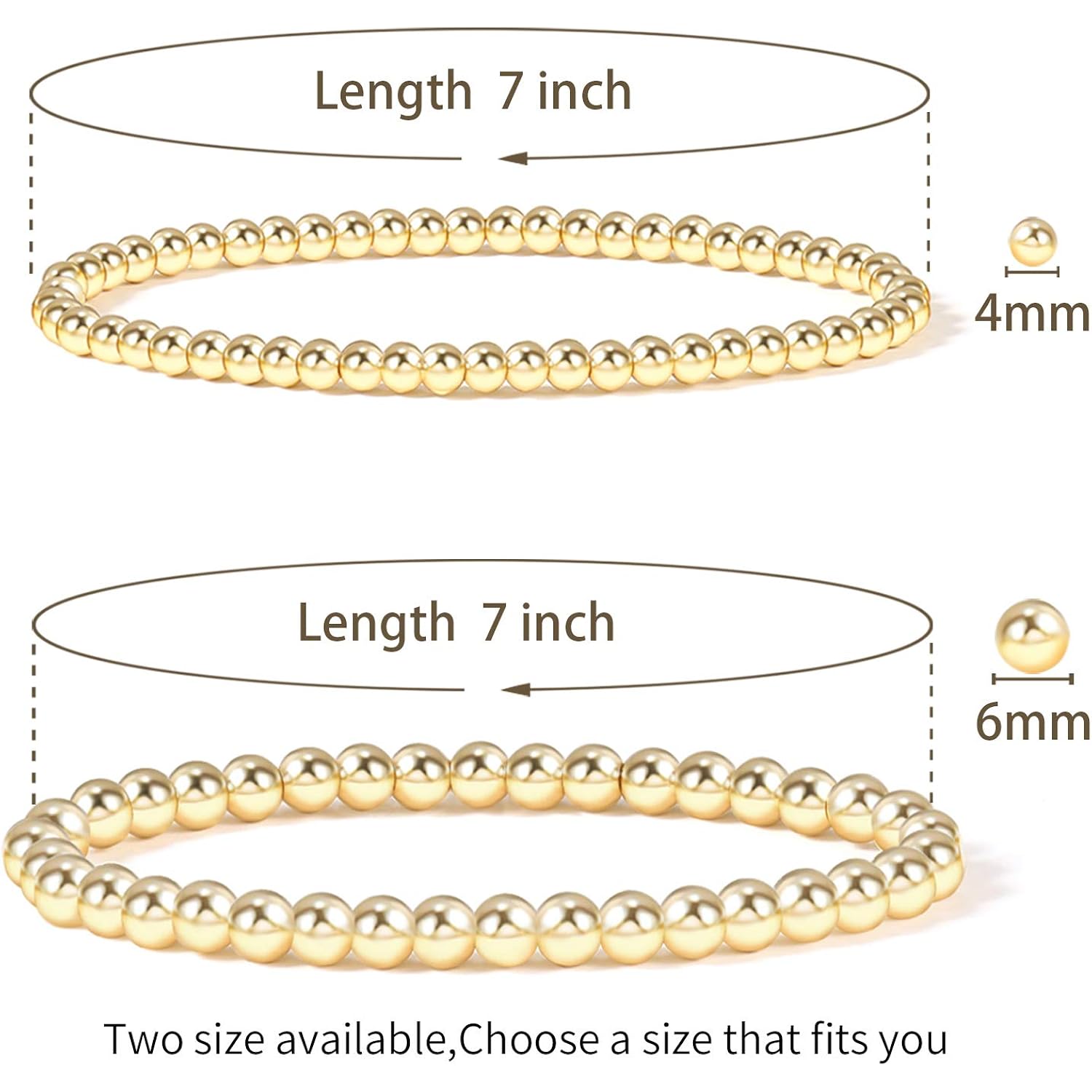 Badu Gold Plate Bead Bracelet for Women 14K Gold Plated Bead Ball Bracelet Stretchable Elastic Hypoallergenic Bohemian Stackable