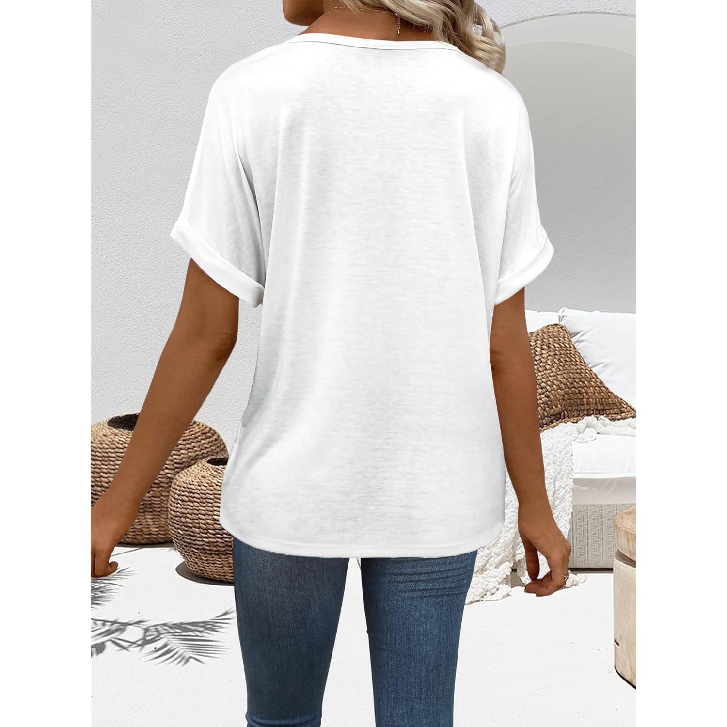 T Shirts Short Sleeve V Neck Tees Womens Tops Beach Vacation Fashion Clothes 2025 Casual Summer Spring Fall Outfits