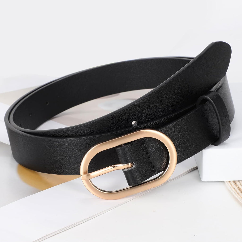 XZQTIVE 3 Pack Plus Size Women's Leather Belts for Jeans Pants Dress Fashion Gold Buckle Ladies Waist Belt