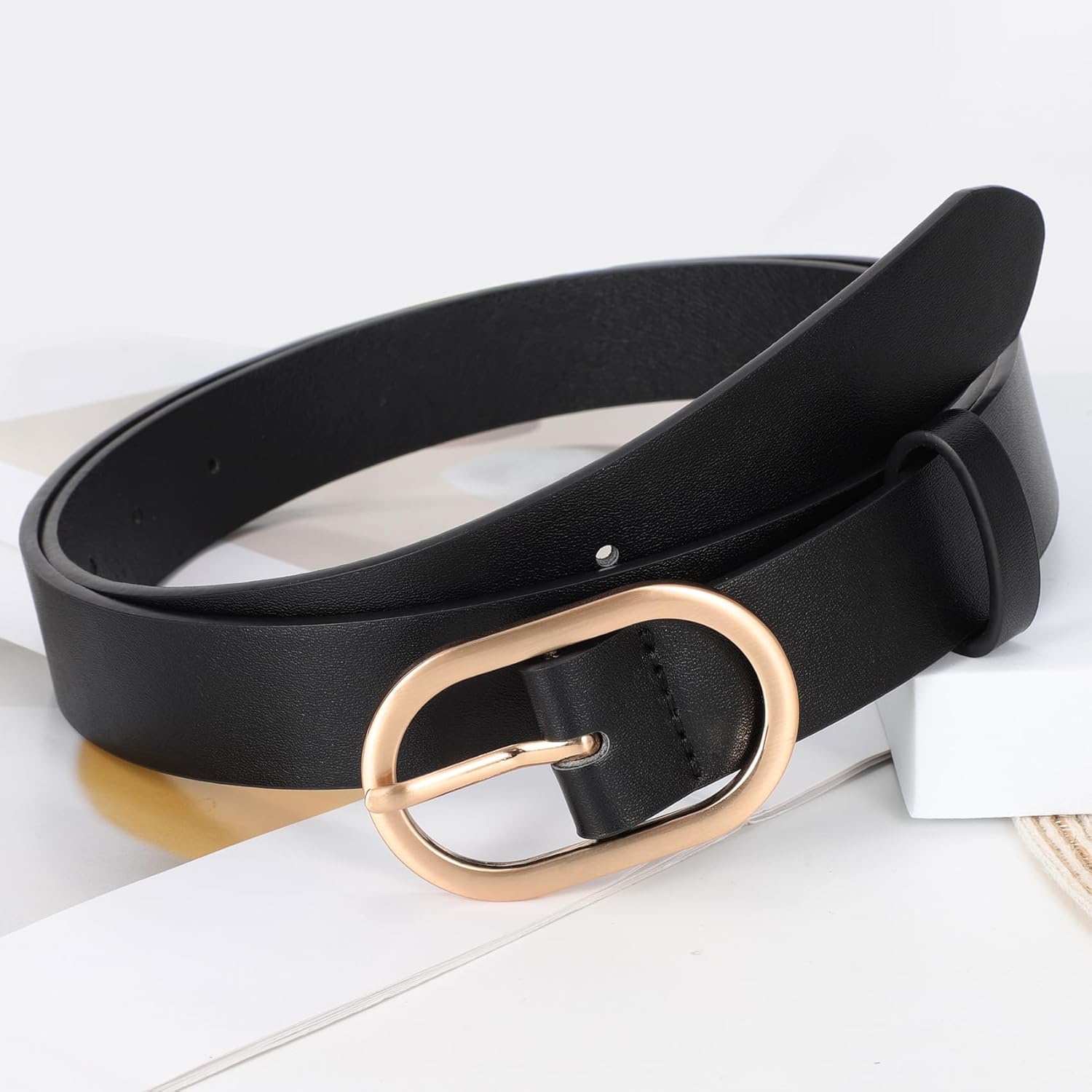 XZQTIVE 3 Pack Plus Size Women's Leather Belts for Jeans Pants Dress Fashion Gold Buckle Ladies Waist Belt
