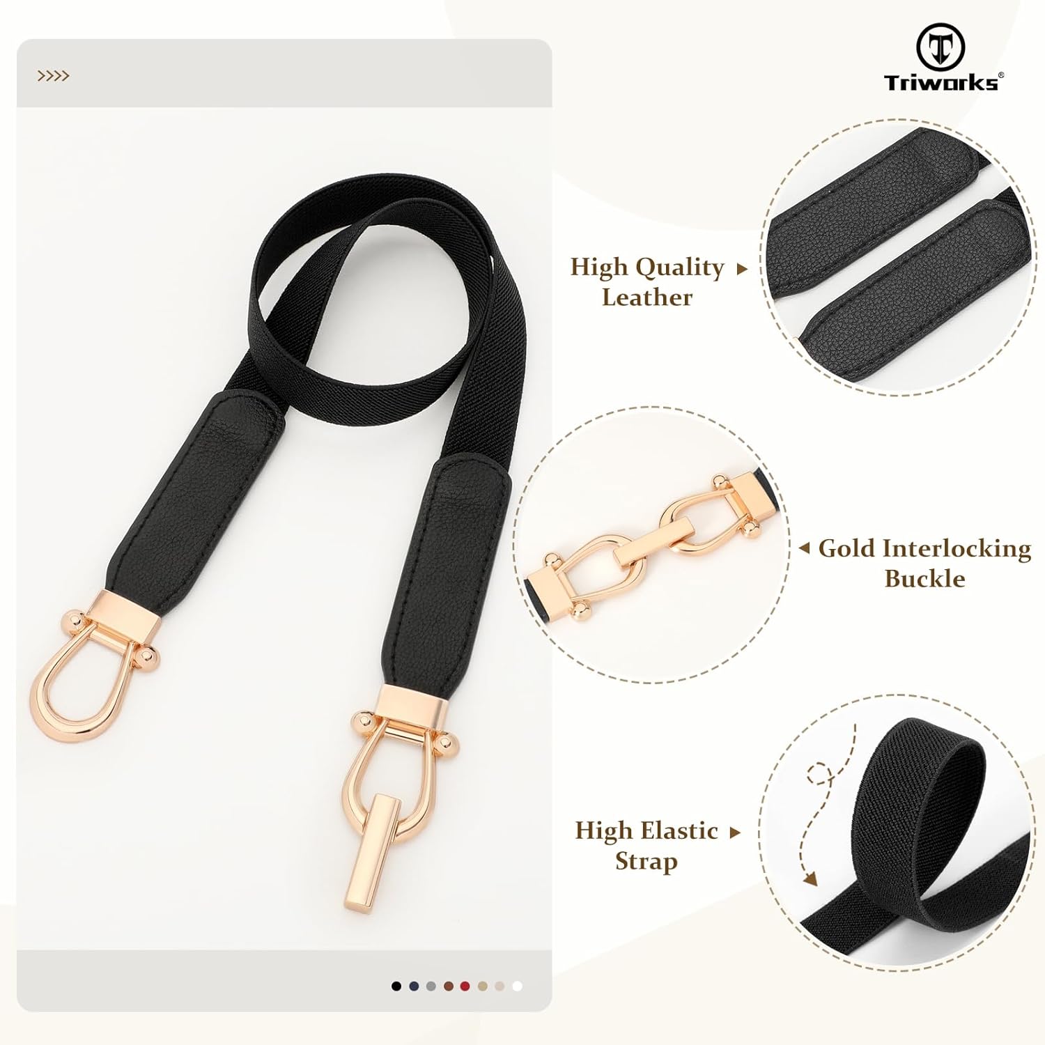4 Pack Skinny Elastic Belts for Women Gold Buckle Thin Stretchy Waist Belts for Dresses