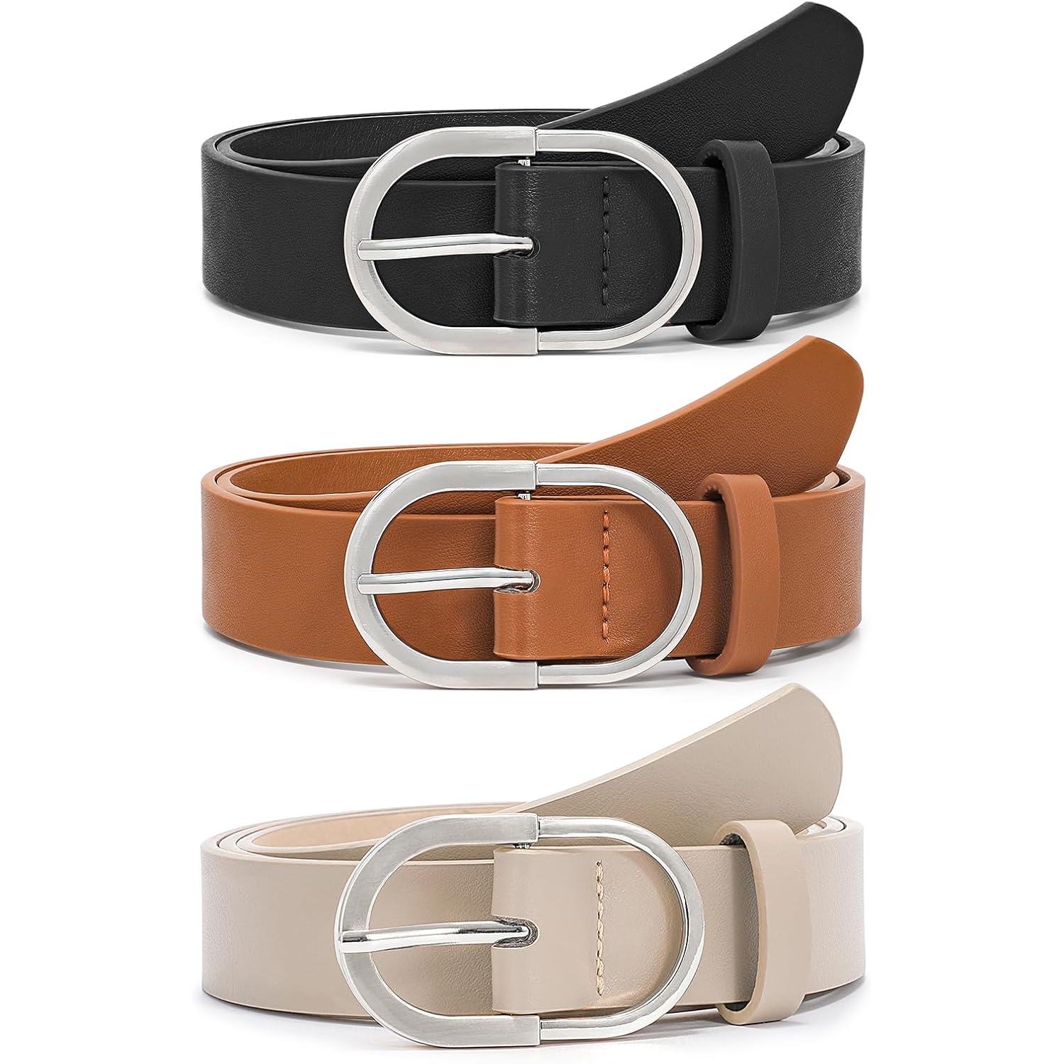 VONMELLI 3 Pack Women's Belts for Jeans Pants Fashion Gold Buckle Ladies Dress Belt