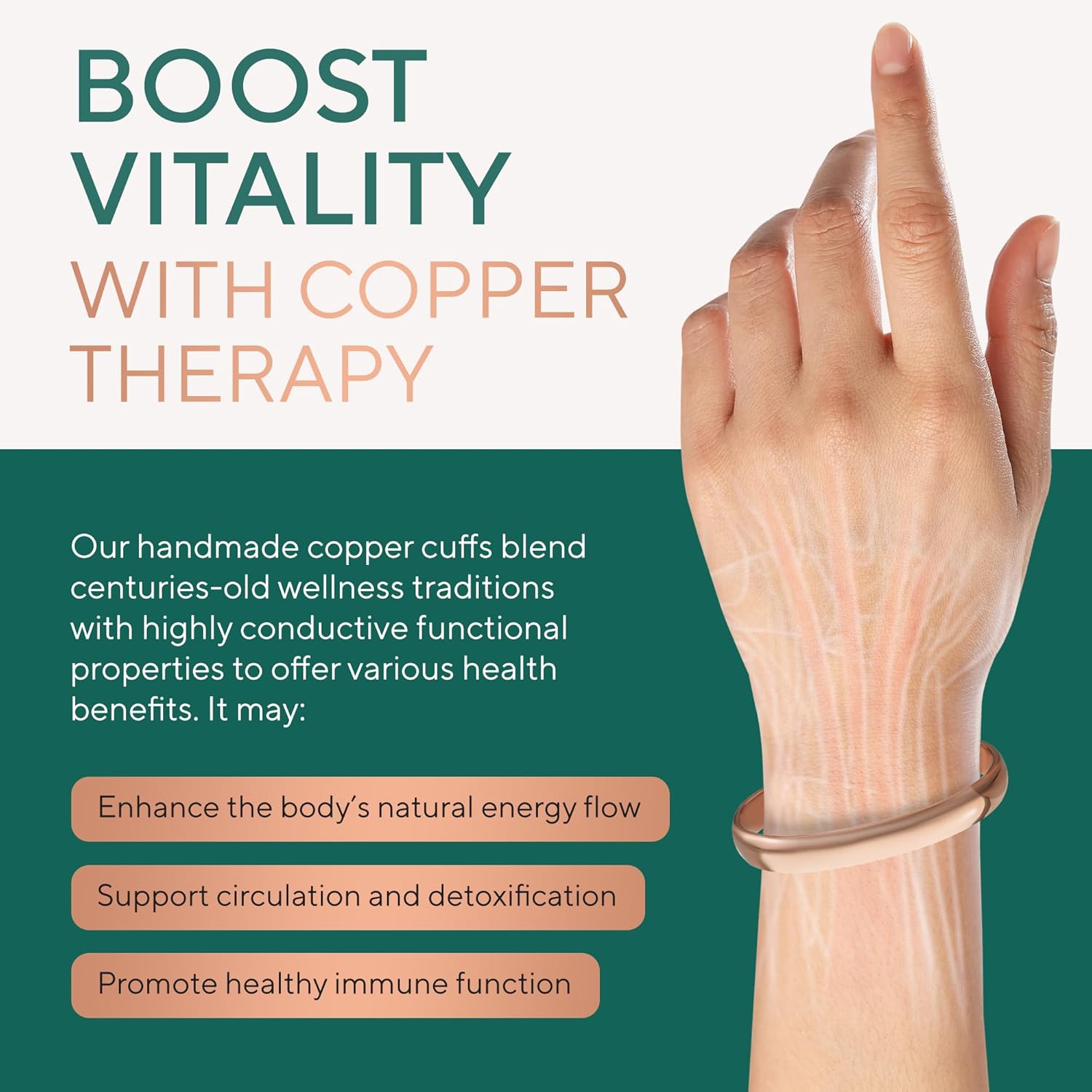 Copper Bracelet for Men & Women — 100% Pure Copper Bracelets — Raw, Solid & Uncoated Authentic Handmade Tibetan Bracelet Cuff Bangles