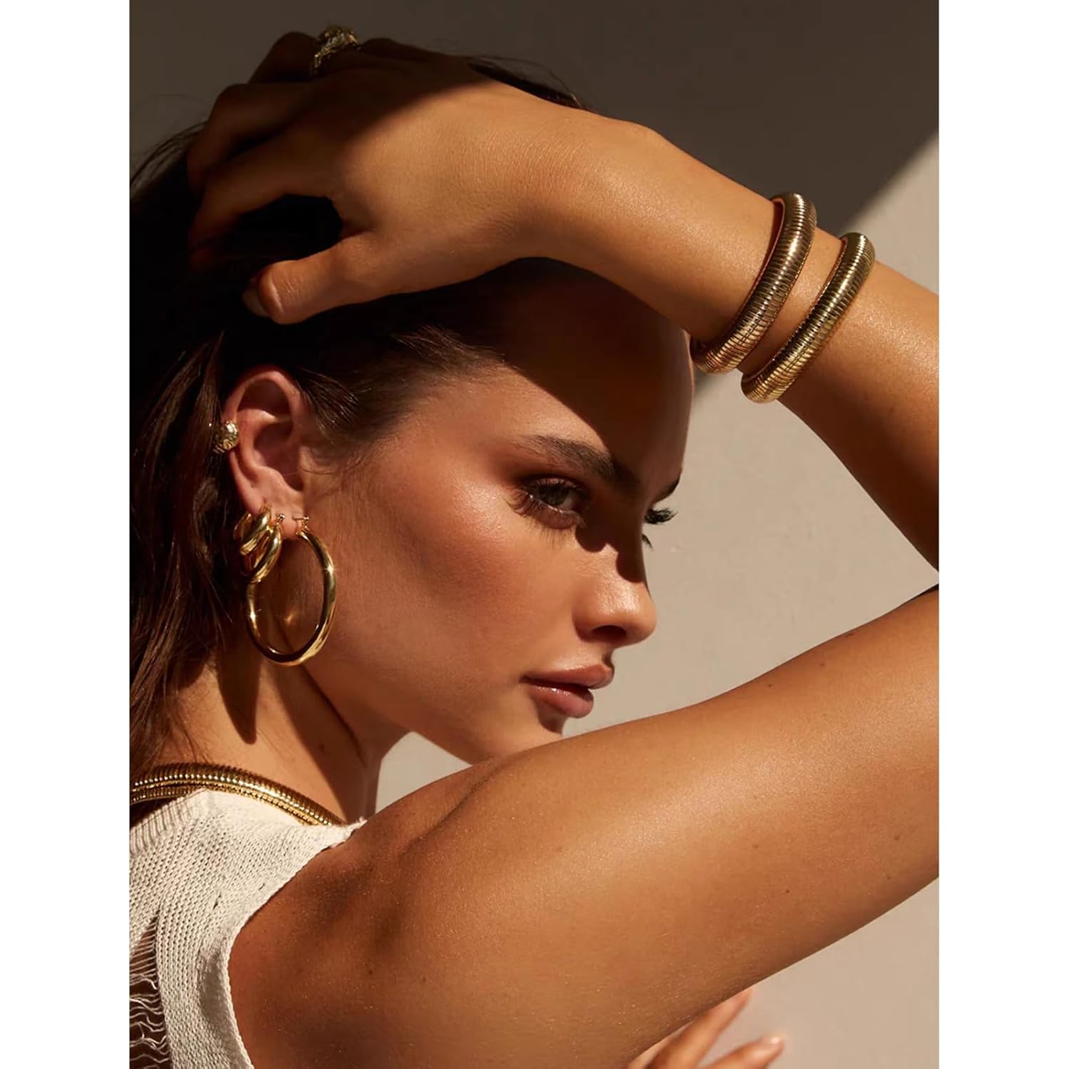 Gold Bracelets for Women, Gold Bangles for Women Chunky Bangle Bracelets for Women Bracelets Stack Tarnish Free Gold Jewelry Set of 3 for Women Accessories for Her Gifts