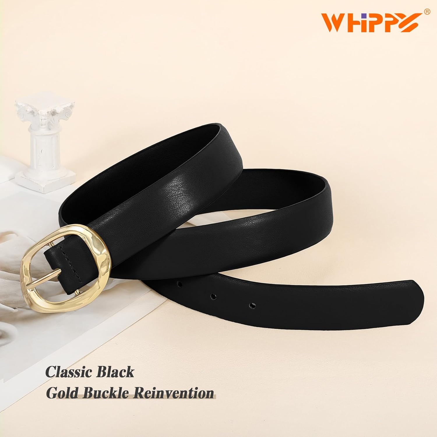 WHIPPY Leather Belt for Women Casual Waist Belt with Gold Buckle Fashion Ladies Belt for Jeans Pants Dress