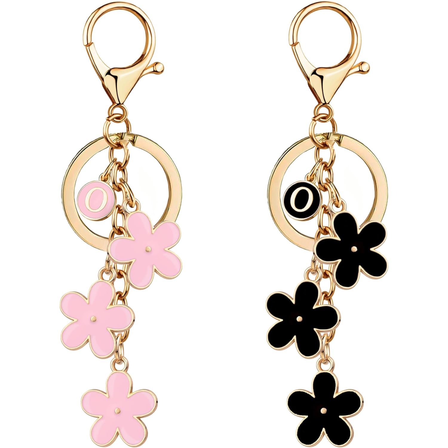 A-Z Letter Keychain for Women, Black and Pink Letter Key Chains Women Cute, Bag and Purse Charms for Handbags