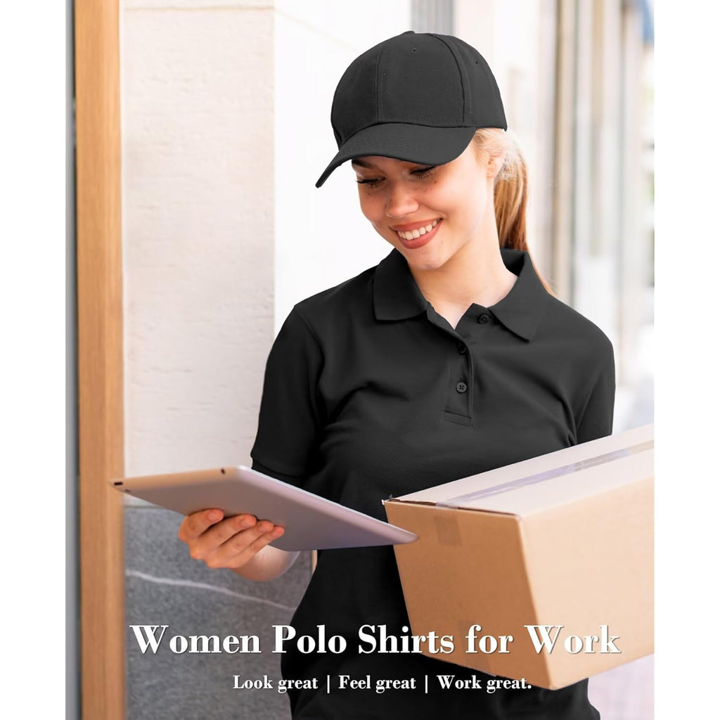 5 Pack Women's Polo Shirts Short Sleeve 3 Buttons Collared Uniform Tops Moisture-Wicking T-Shirts for Work & Casual