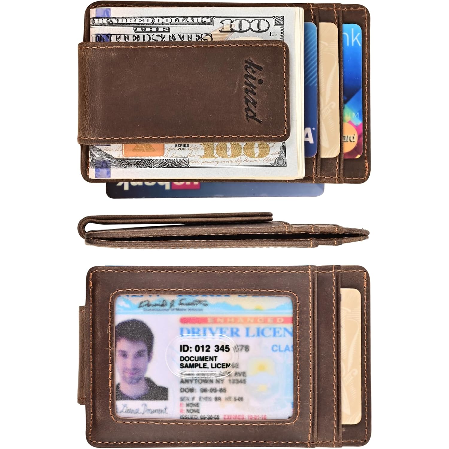 kinzd Money Clip, Front Pocket Wallet, Leather RFID Blocking Strong Magnet thin Wallet