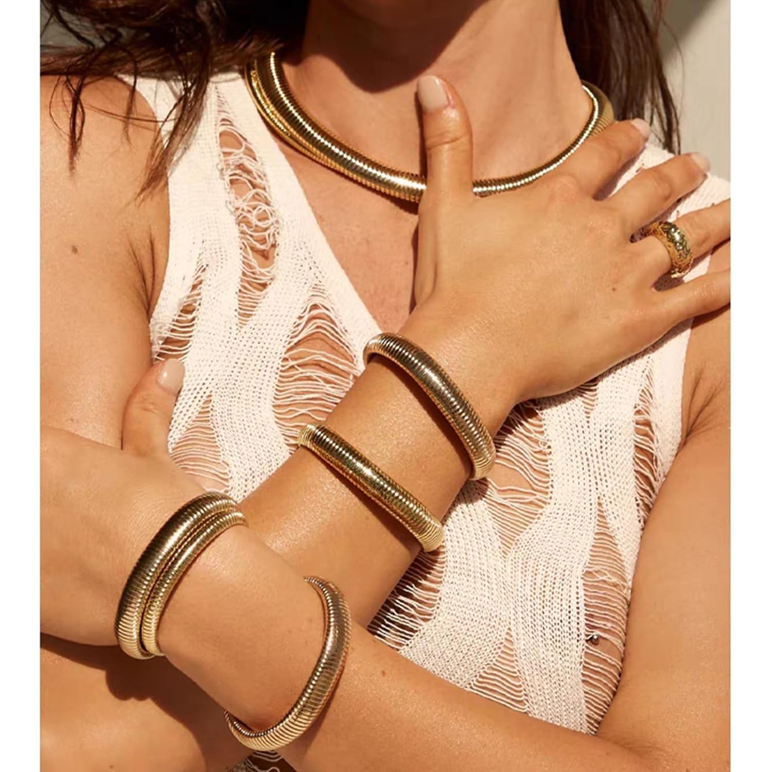 Gold Bracelets for Women, Gold Bangles for Women Chunky Bangle Bracelets for Women Bracelets Stack Tarnish Free Gold Jewelry Set of 3 for Women Accessories for Her Gifts