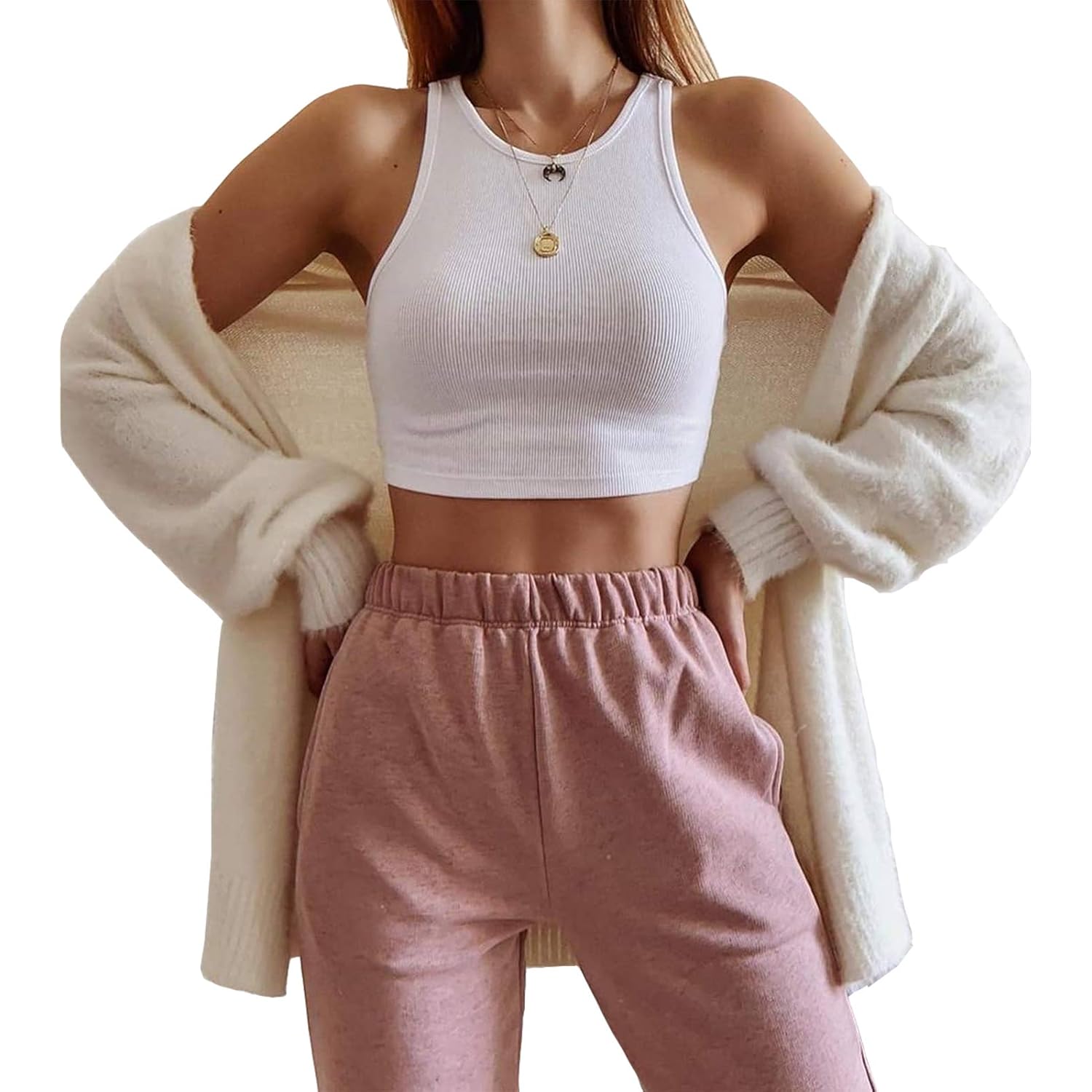 Artfish Women Casual Basic Sleeveless High Neck Rib-Knit Y2k Crop Tank Top