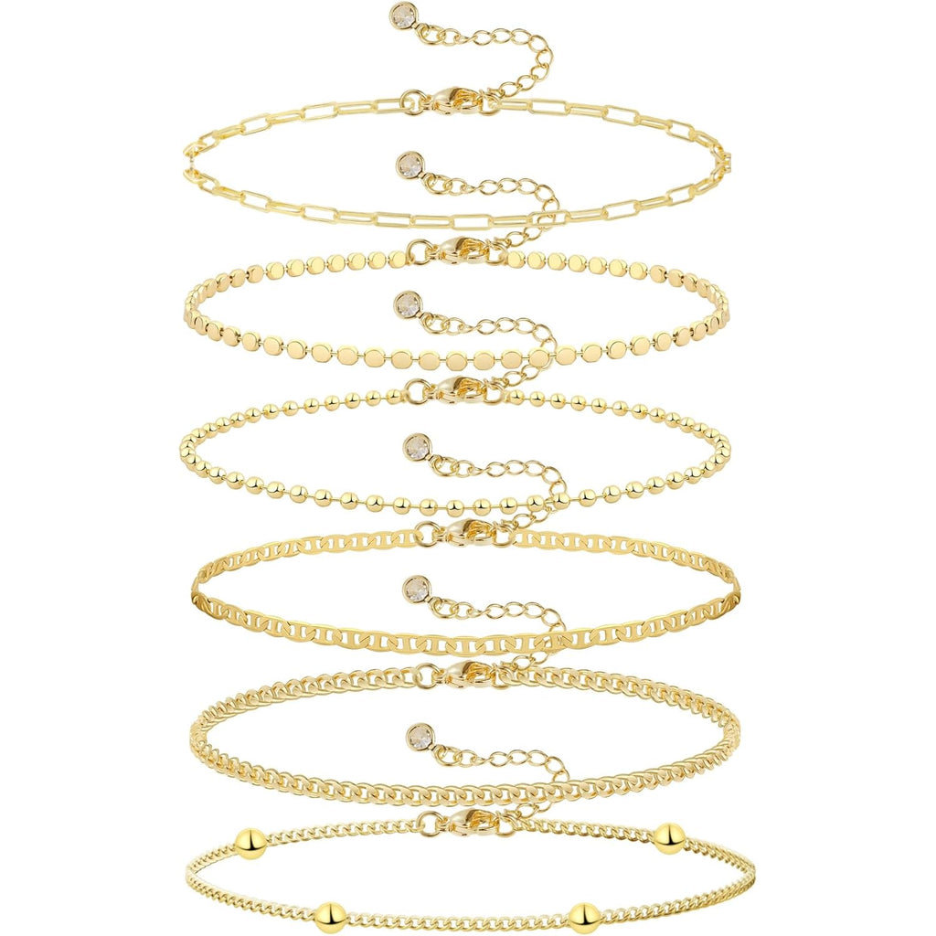 Dainty 14K Gold Bracelets for Women - Waterproof Stackable Gold Bracelet Set - Perfect for Stylish Women