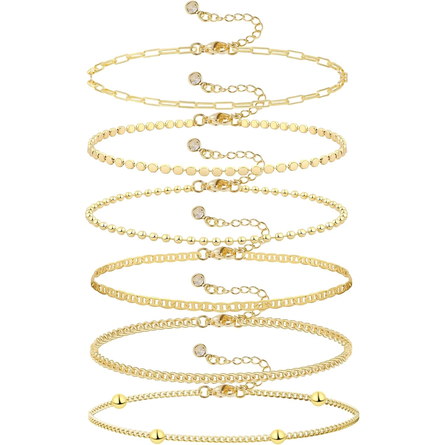 Dainty 14K Gold Bracelets for Women - Waterproof Stackable Gold Bracelet Set - Perfect for Stylish Women