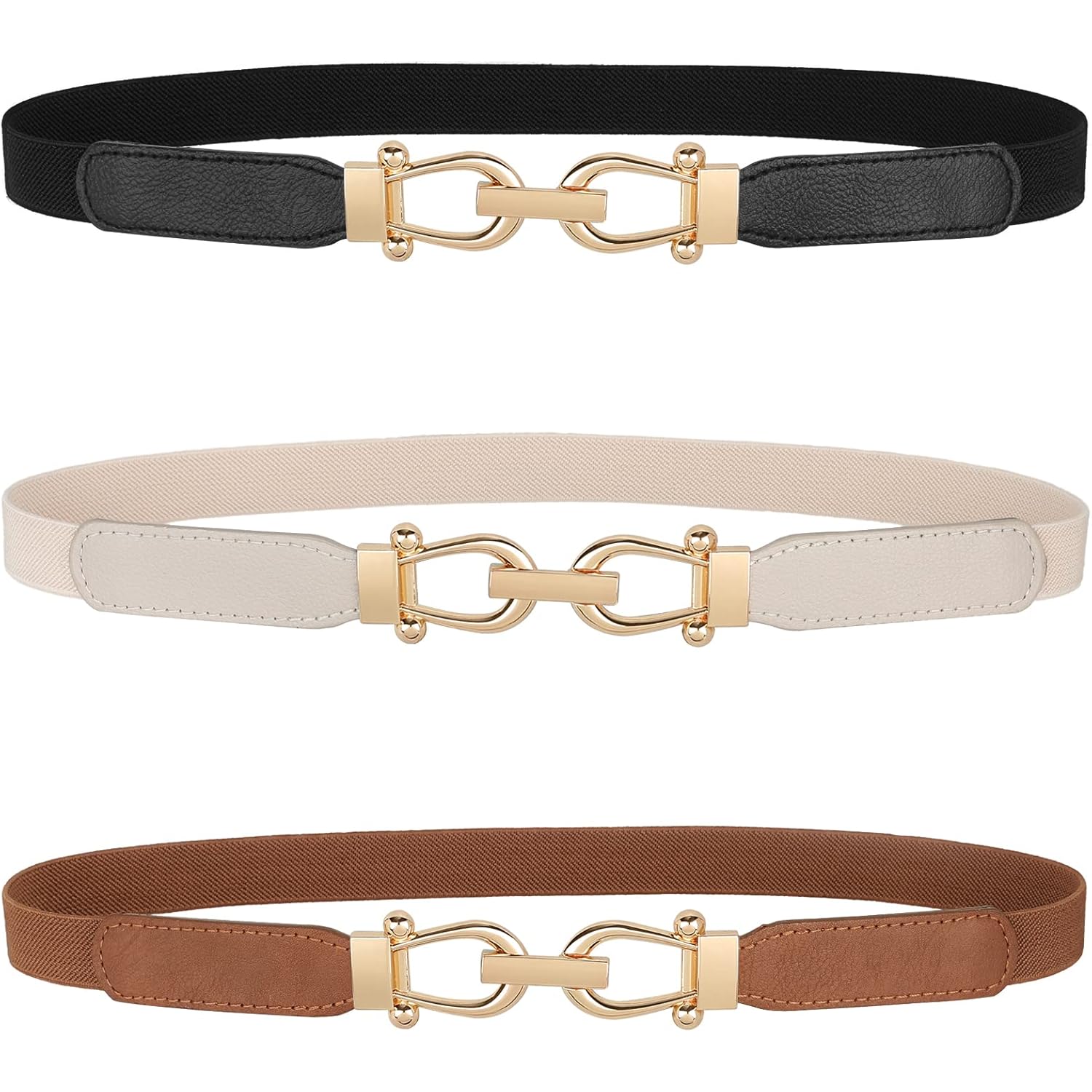 JASGOOD Women Skinny Elastic Belt for Dresses,Thin Retro Stretch Waist Belt with Golden Buckle