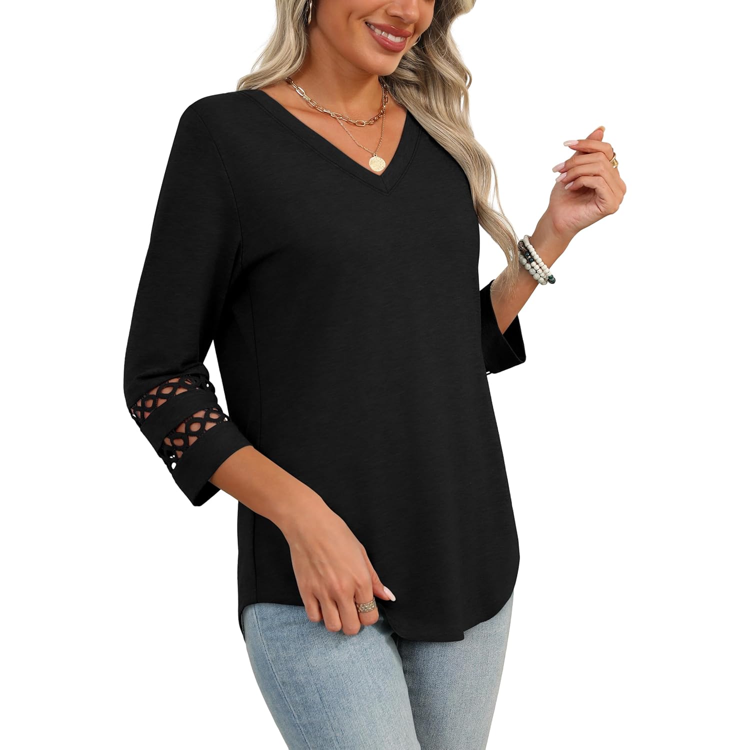 XIEERDUO 3/4 Length Sleeve Womens Tops Dressy Casual Blouses for Women 2025 Trendy V Neck T Shirts Summer Clothes